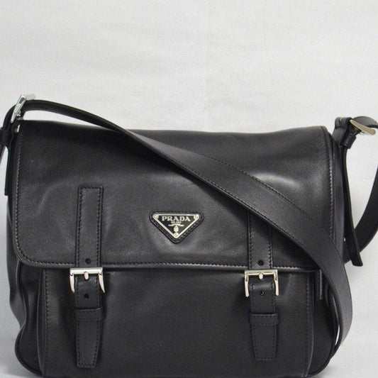 Prada Baltico Soft Calfskin Messenger Handbag Black Travel Bag