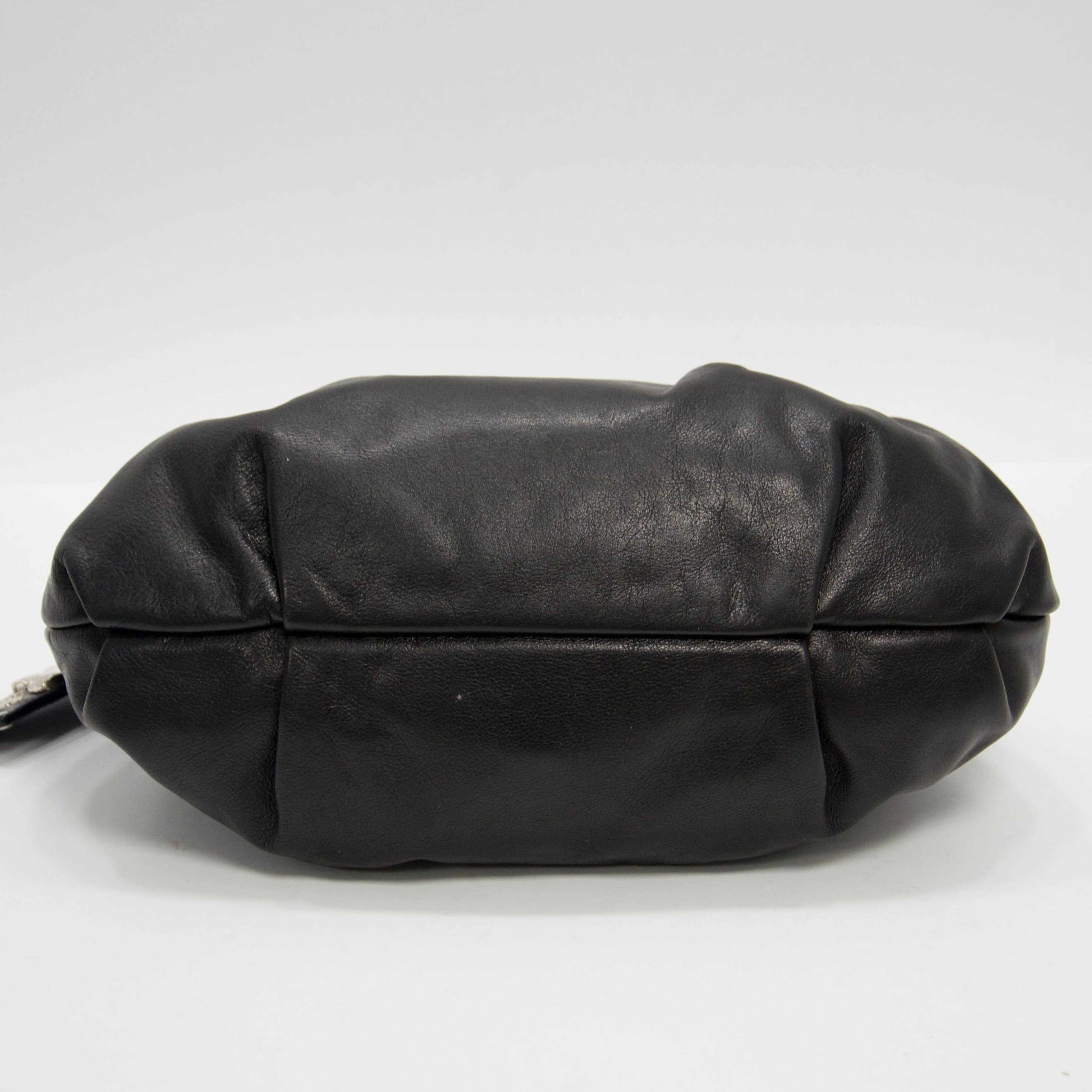 Prada Buckle Pleated Hobo Handbag Black Travel Bag