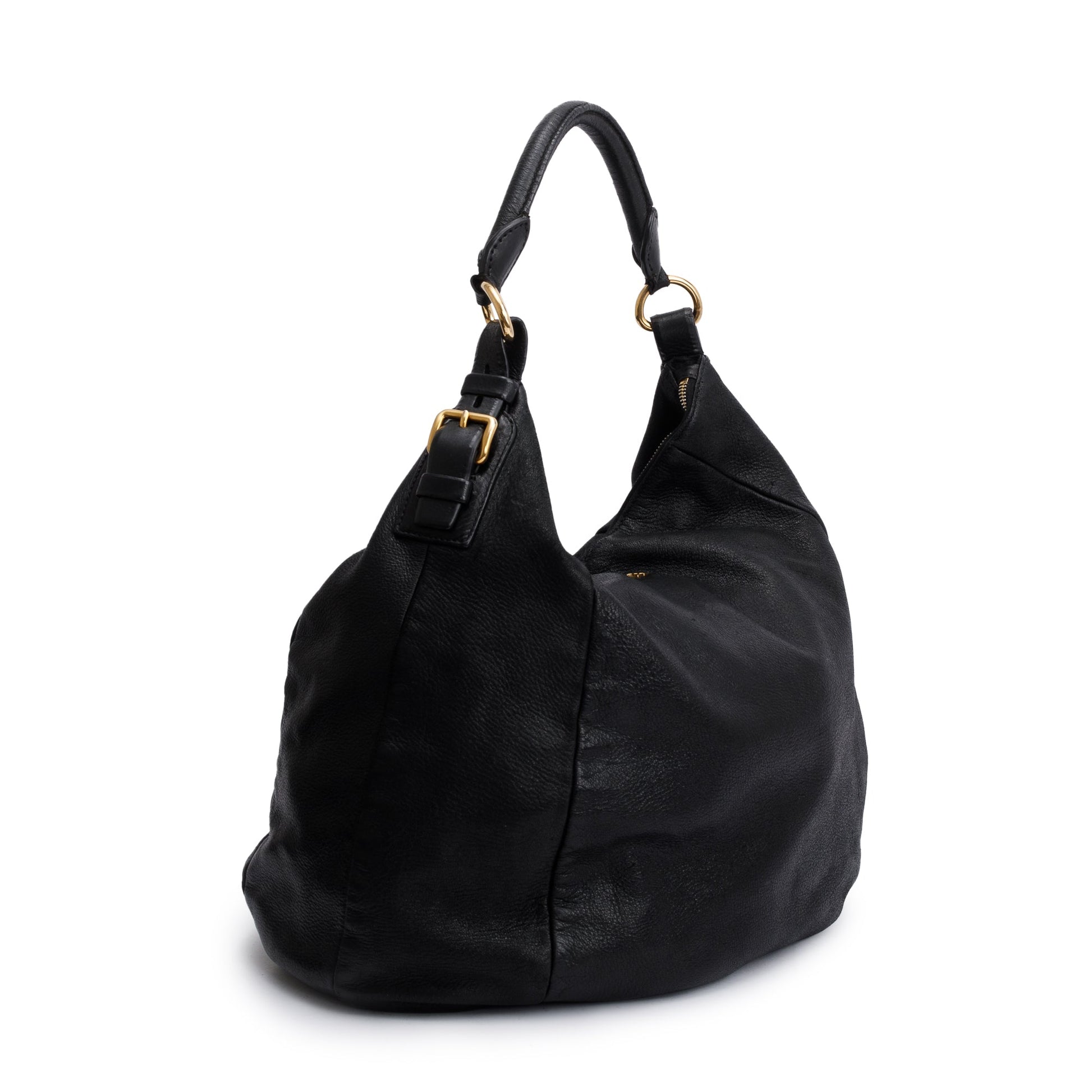 Prada Cervo Shine Hobo Handbag Black Travel Bag