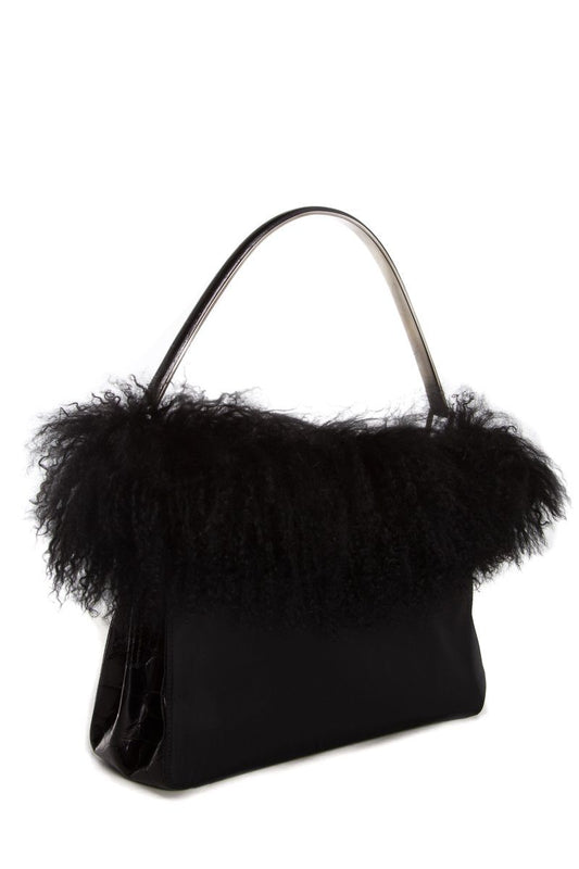 Prada Fur Handle Bag Black Travel Bag