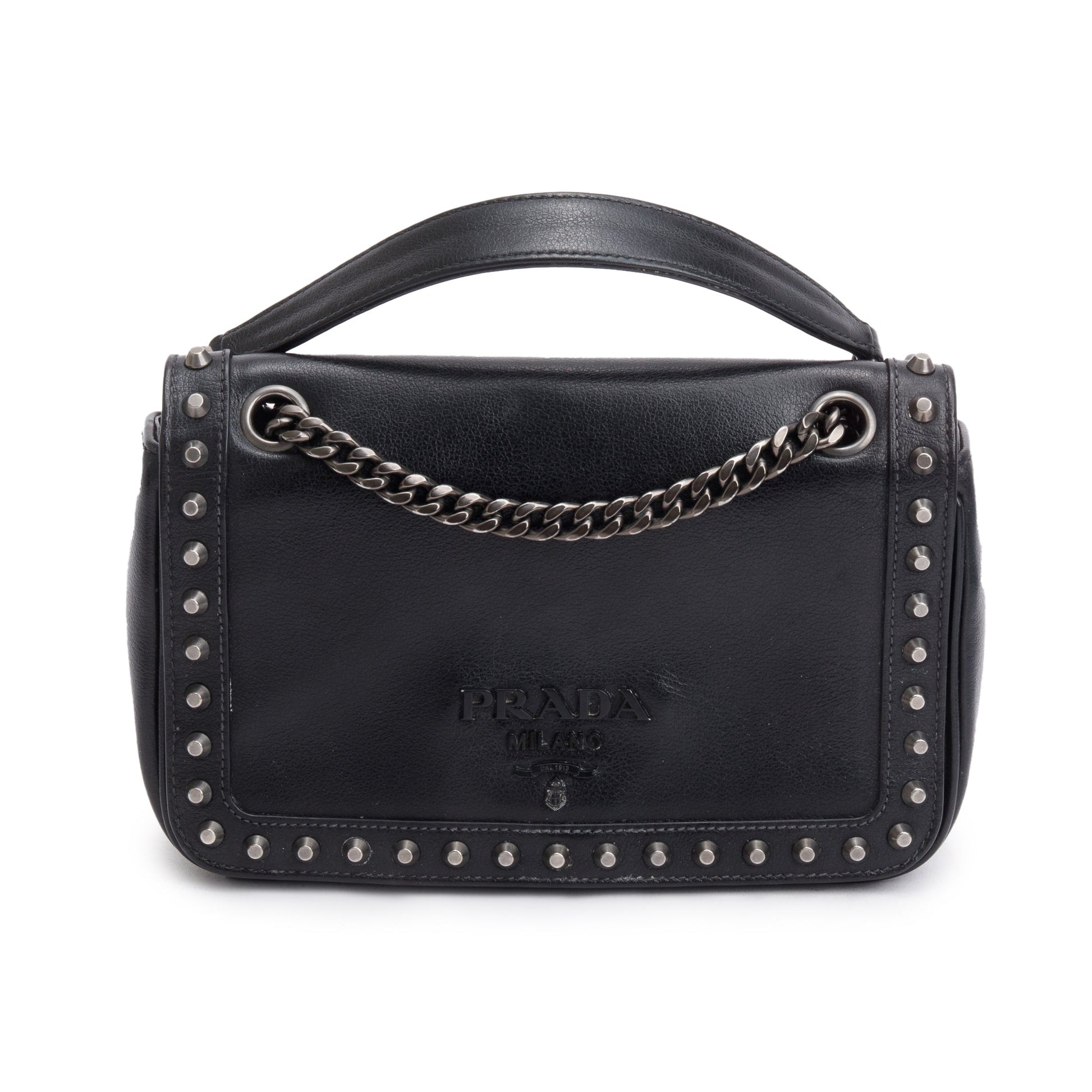 Prada Glace Calf Studded Crossbody Bag Black