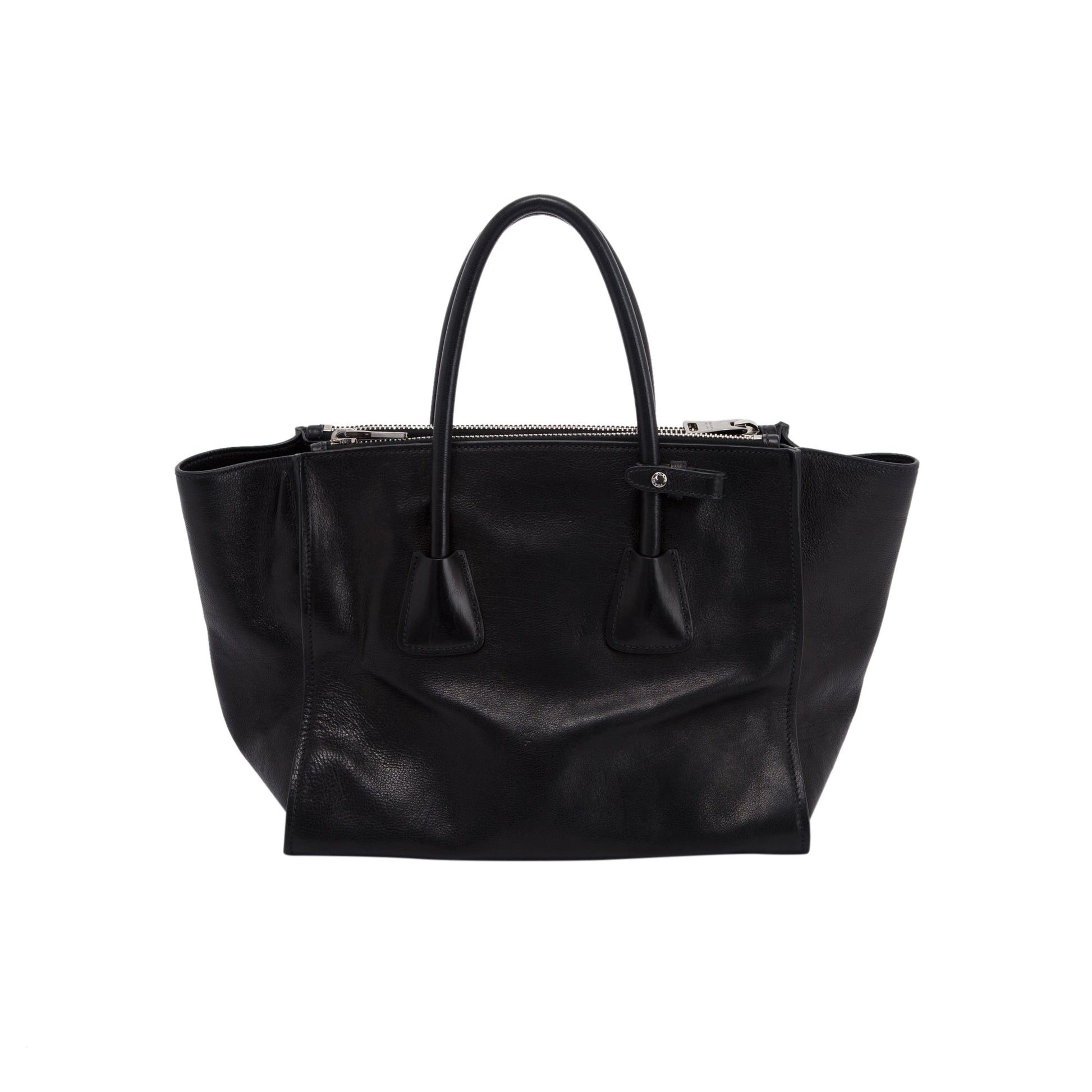 Prada Glace Calf Twin Pocket Tote Handbag Black Tote Bag