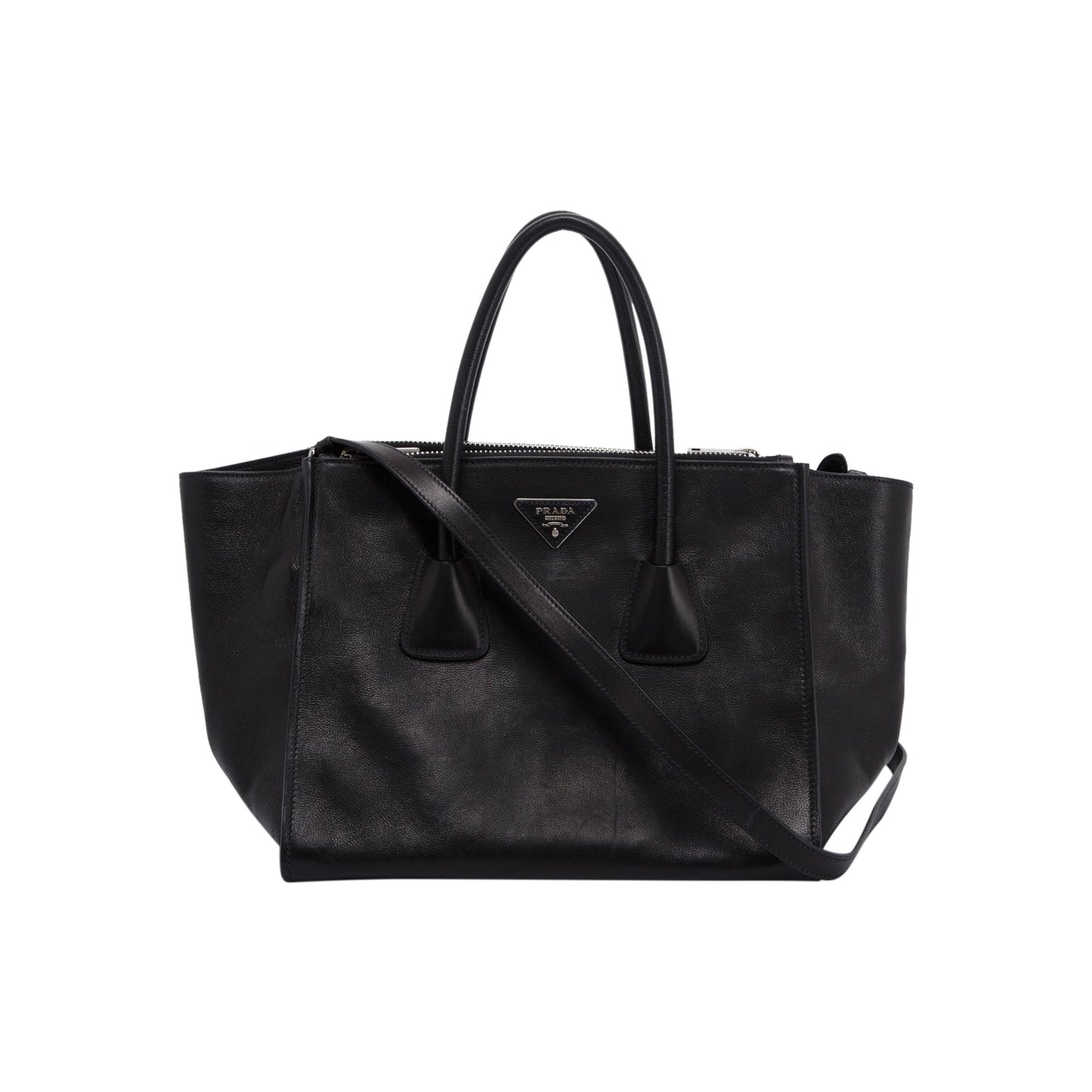 Prada Glace Calf Twin Pocket Tote Handbag Black Tote Bag