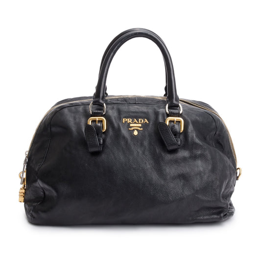 Prada Glace Zipper Bowler Bag Black Travel Bag