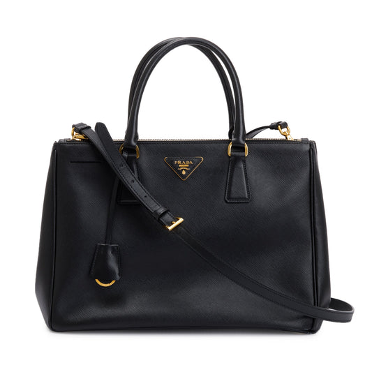 Prada Saffiano Lux Double Zip Galleria Tote Handbag Black Large Tote Bag