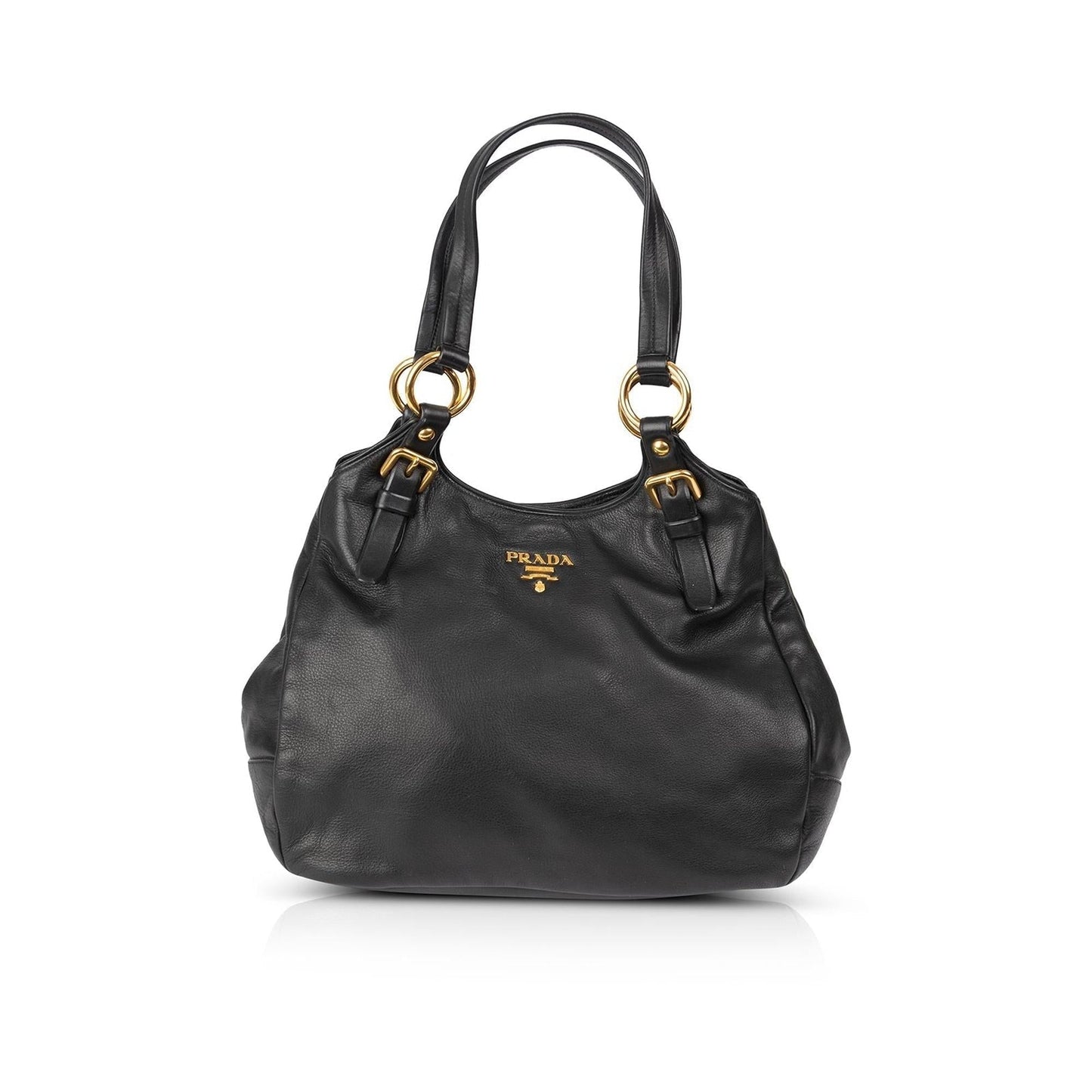 Prada Hobo Handbag Leather Black Travel Bag