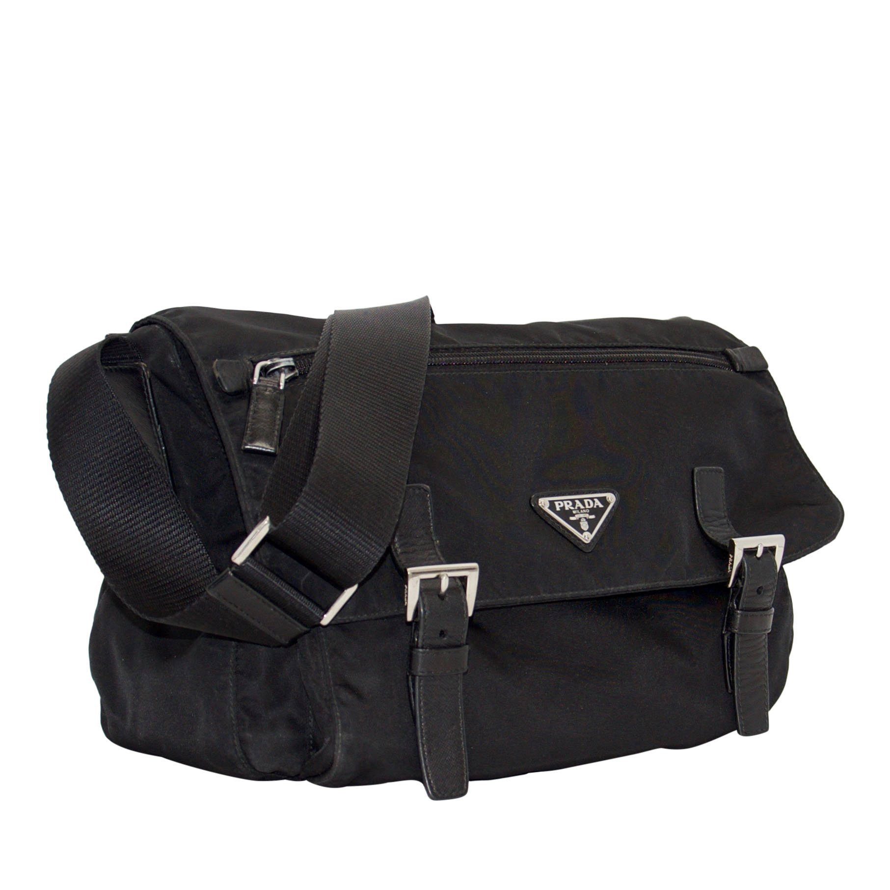 Prada Trimmed Tessuto Bag Leather Black Travel Bag