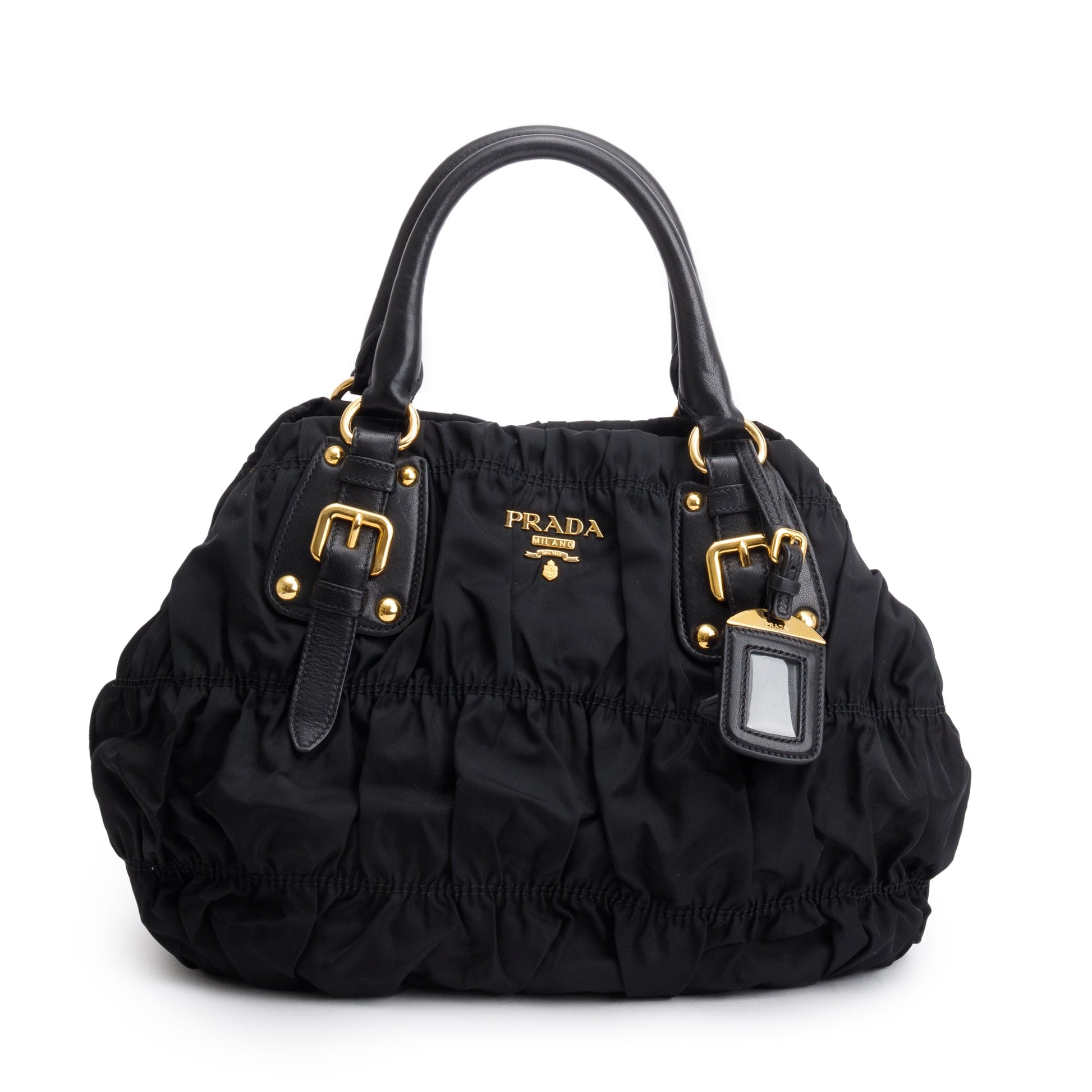 Prada Trimmed Tessuto Gaufre Tote Leather Black Tote Bag