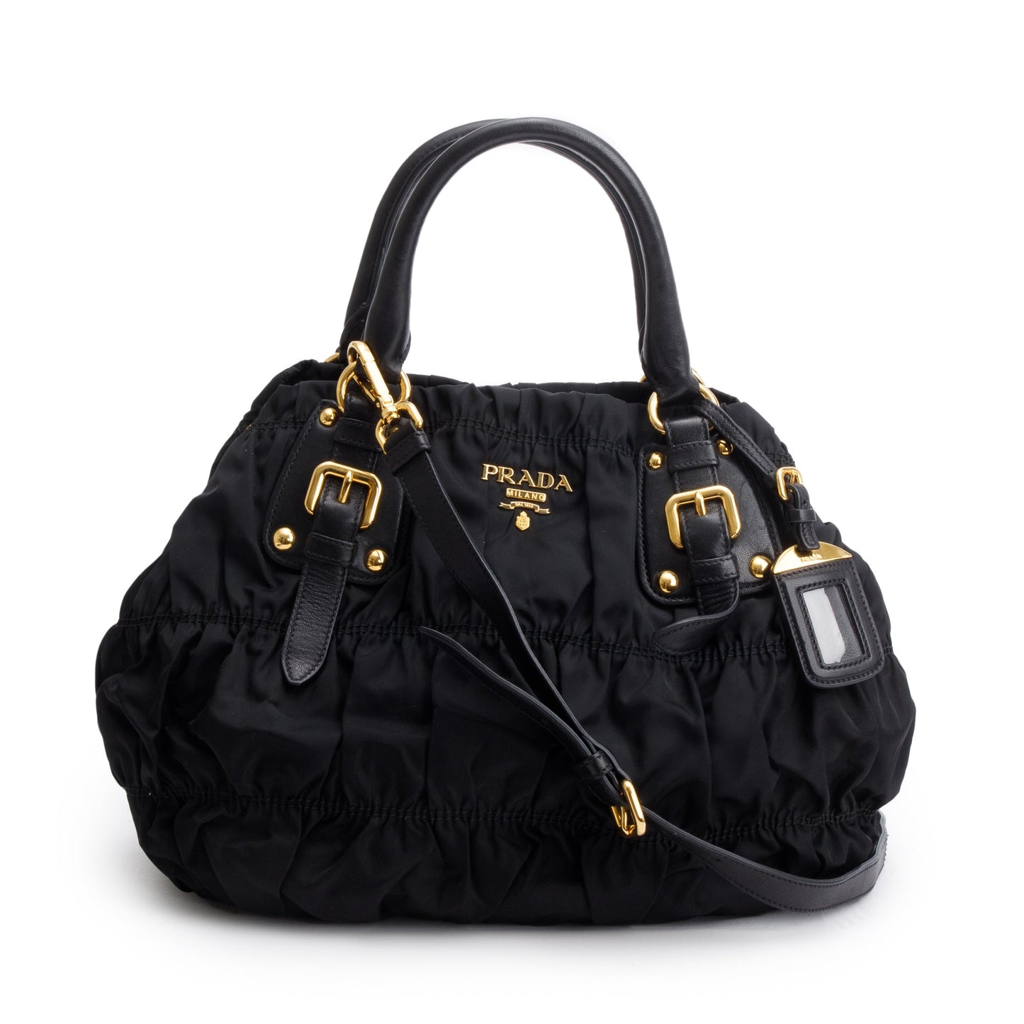 Prada Trimmed Tessuto Gaufre Tote Leather Black Tote Bag