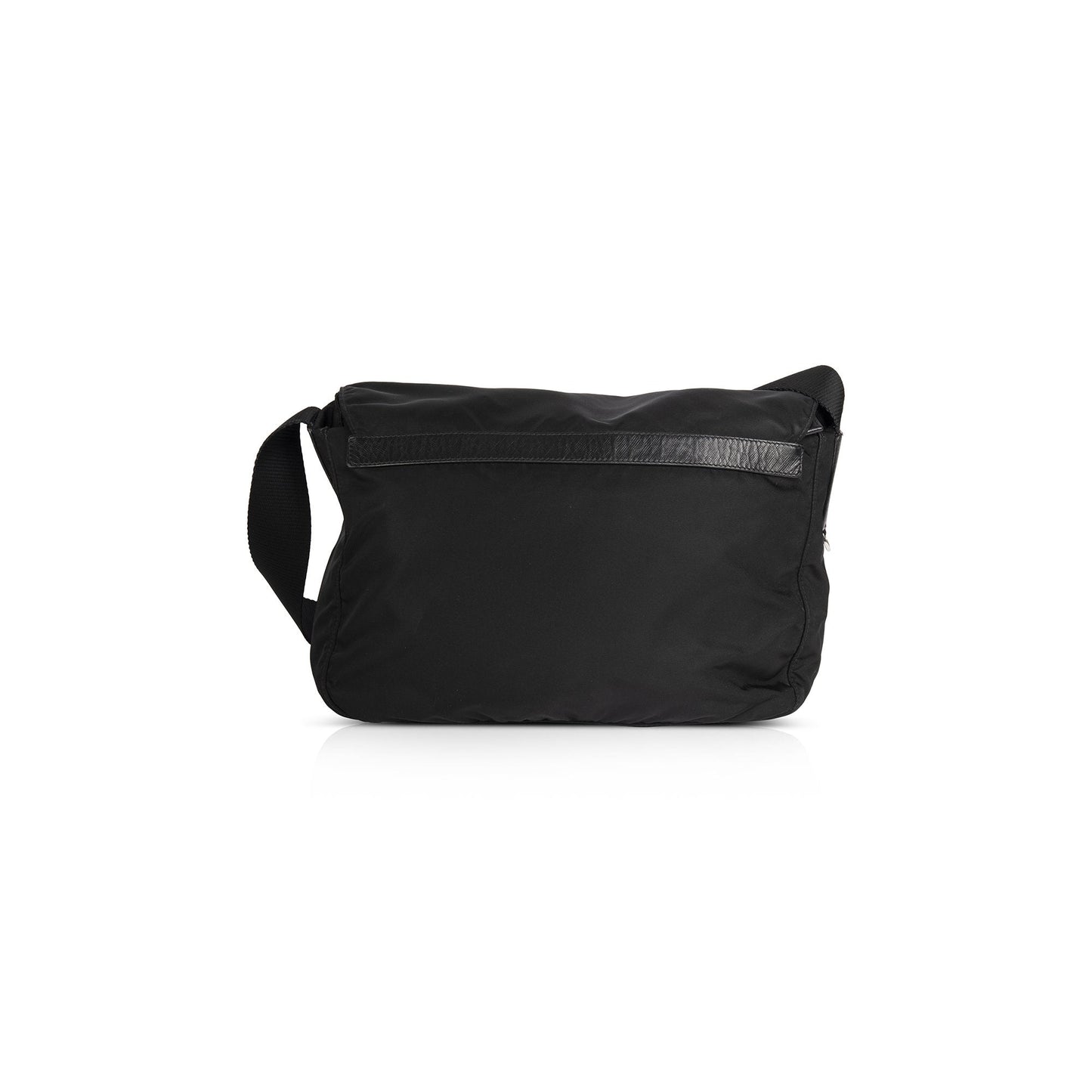 Prada Trimmed Tessuto Messenger Bag Leather Black Travel Bag