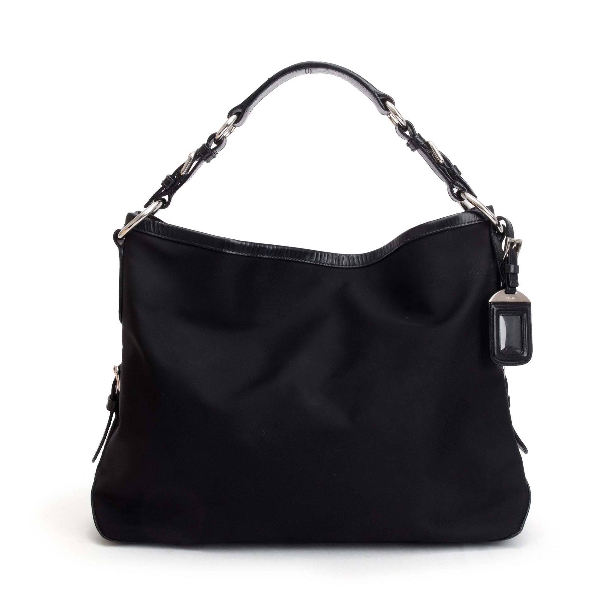Prada Trimmed Tessuto Hobo Handbag Leather Nylon Travel Bag