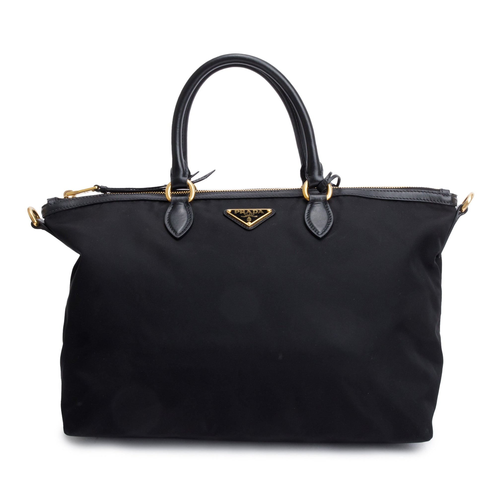 Prada Trimmed Tessuto Tote Handbag Leather Nylon Tote Bag