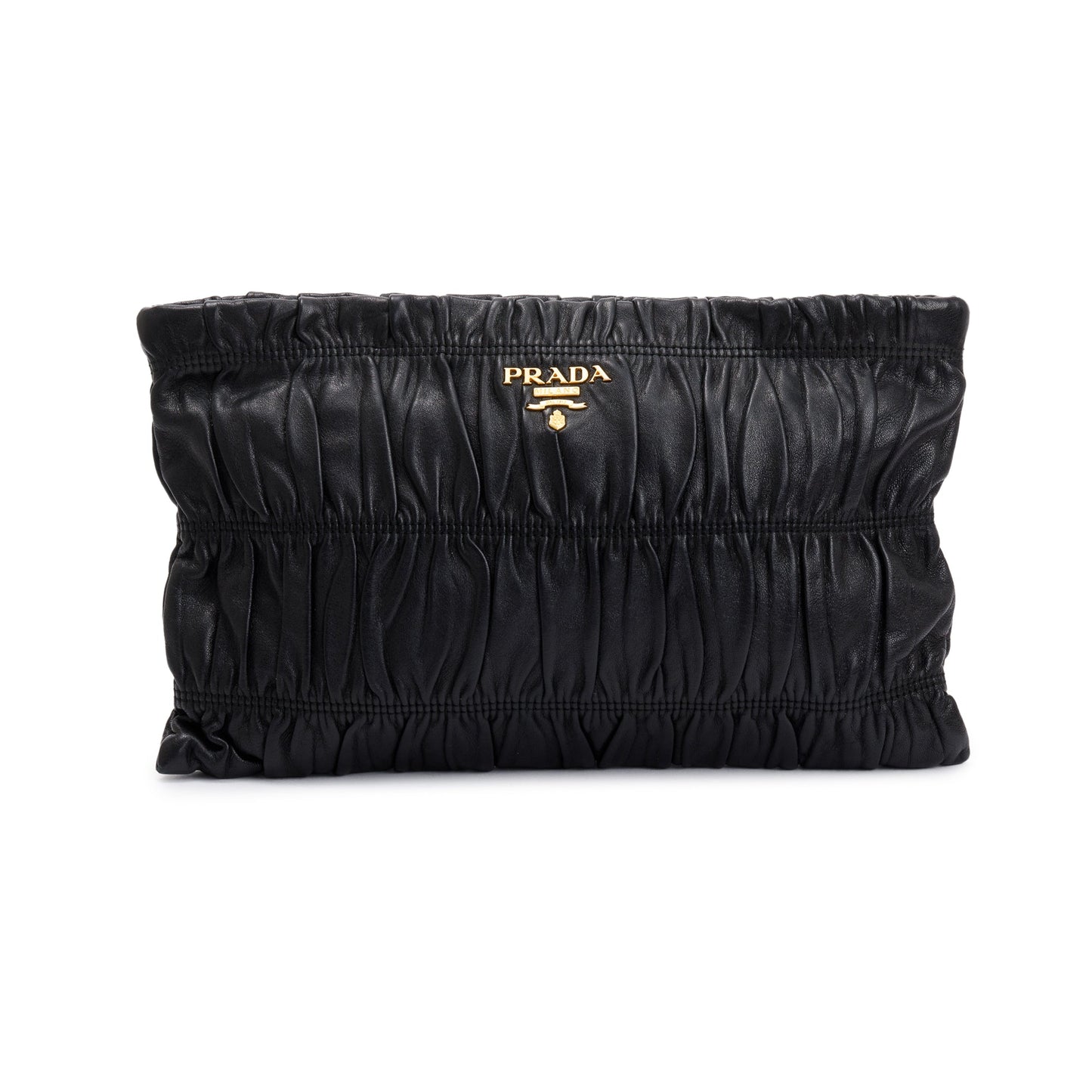Prada Nappa Gaufre Zip Clutch Handbag Leather Black Clutch Bag