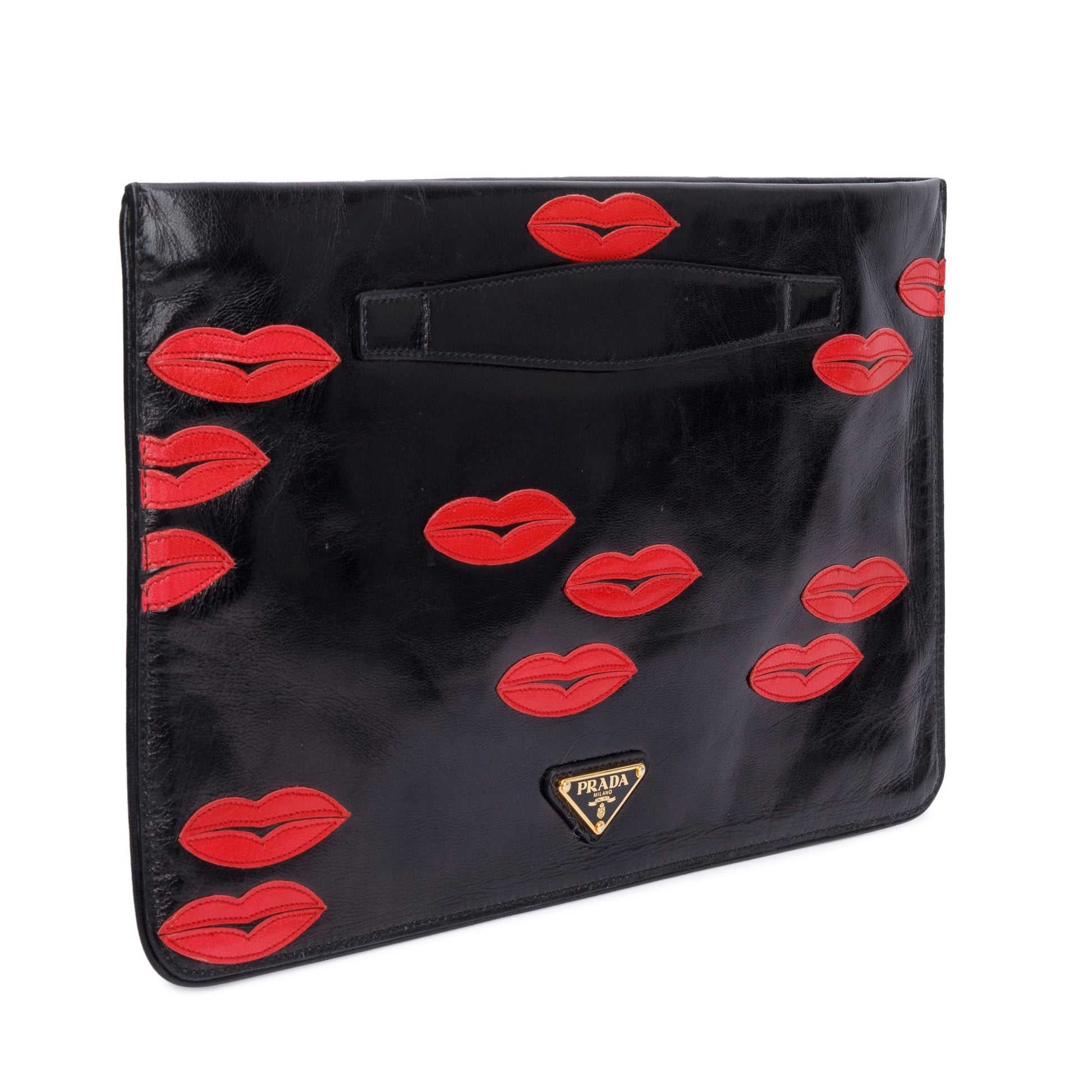 Prada Nappa Lips Oversized Clutch Handbag Leather Black Clutch Bag