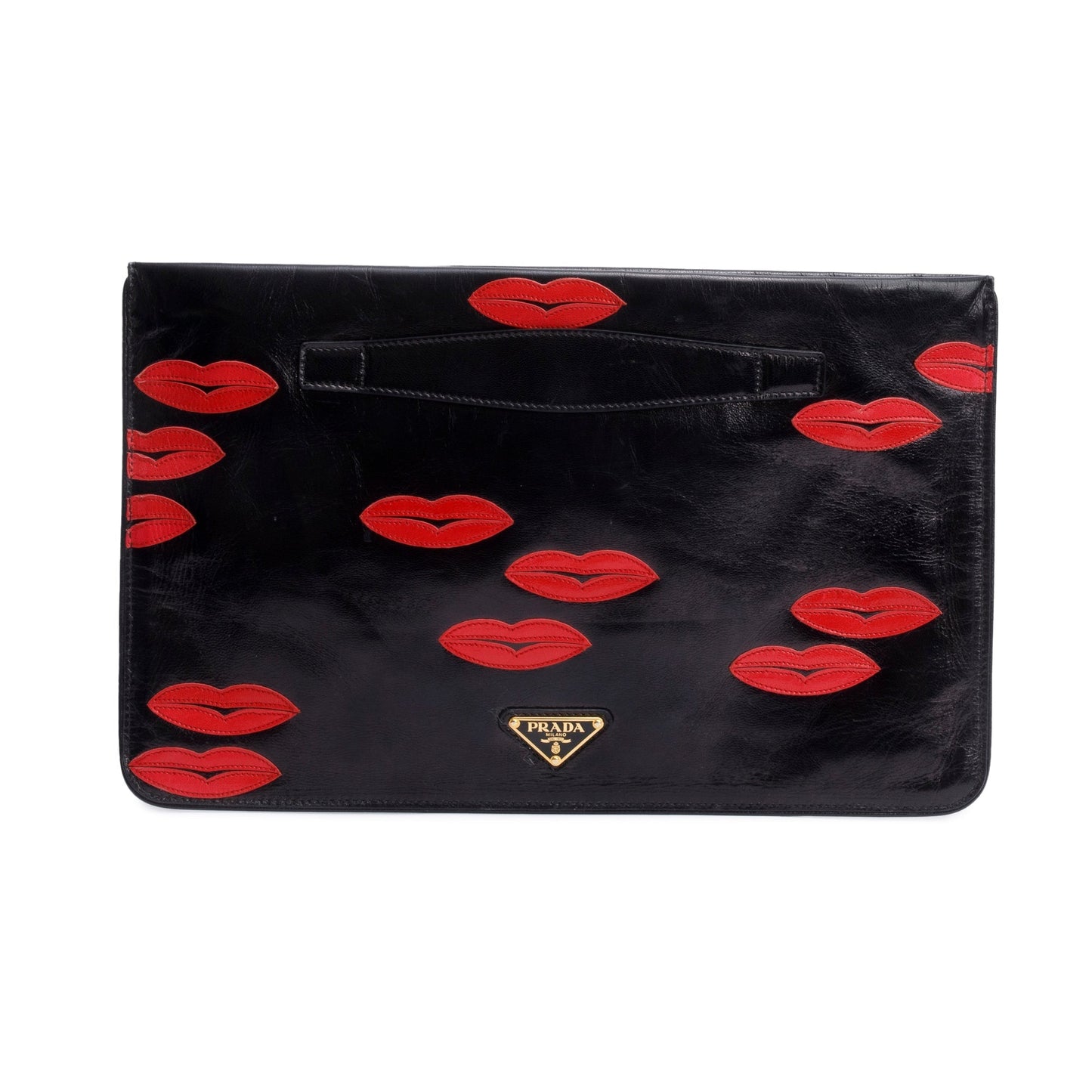 Prada Nappa Lips Oversized Clutch Handbag Leather Black Clutch Bag