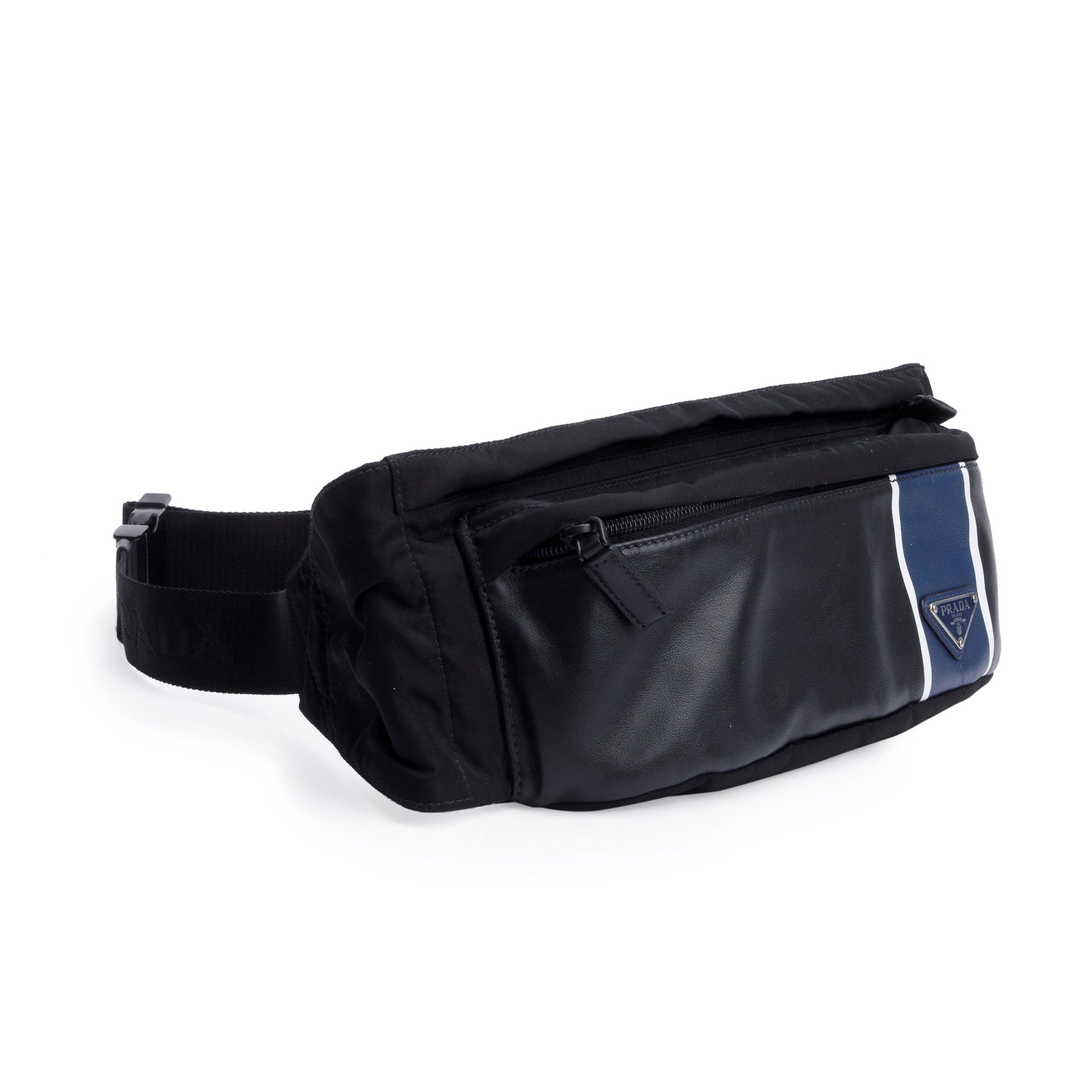 Prada Nappa Tessuto Stripe Montagne Belt Bag Nylon Black