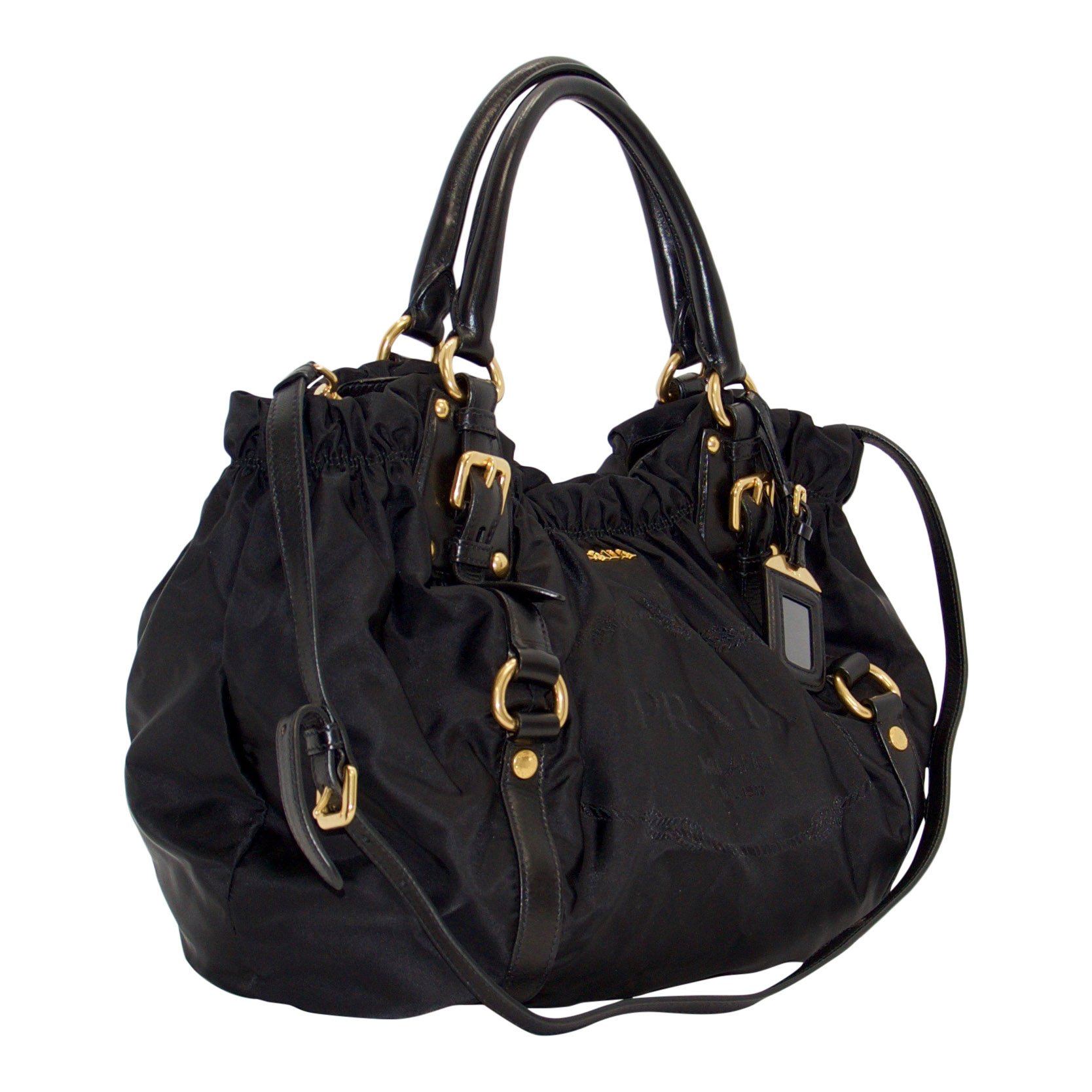 Prada Jacquard Two Way Handbag Nylon Black Travel Bag