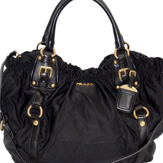 Prada Jacquard Two Way Handbag Nylon Black Travel Bag
