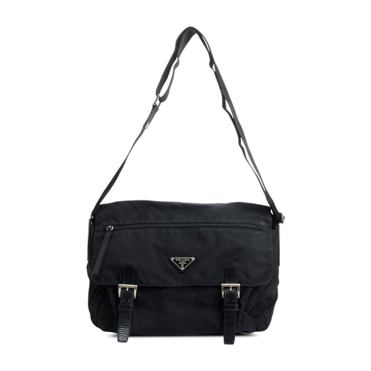 Prada Vela Sport Buckle Messenger Bag Nylon Black