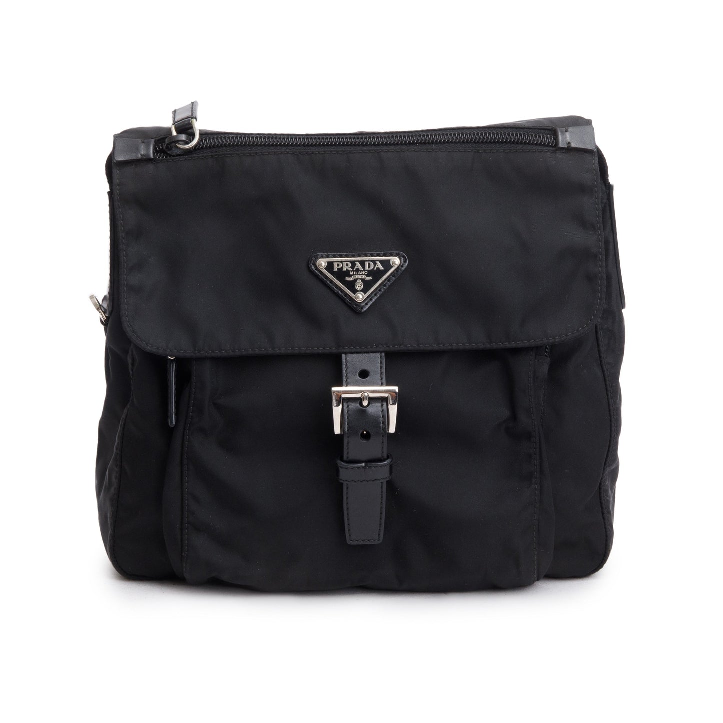 Prada Vela Sport Buckle Messenger Bag Nylon Black Travel Bag