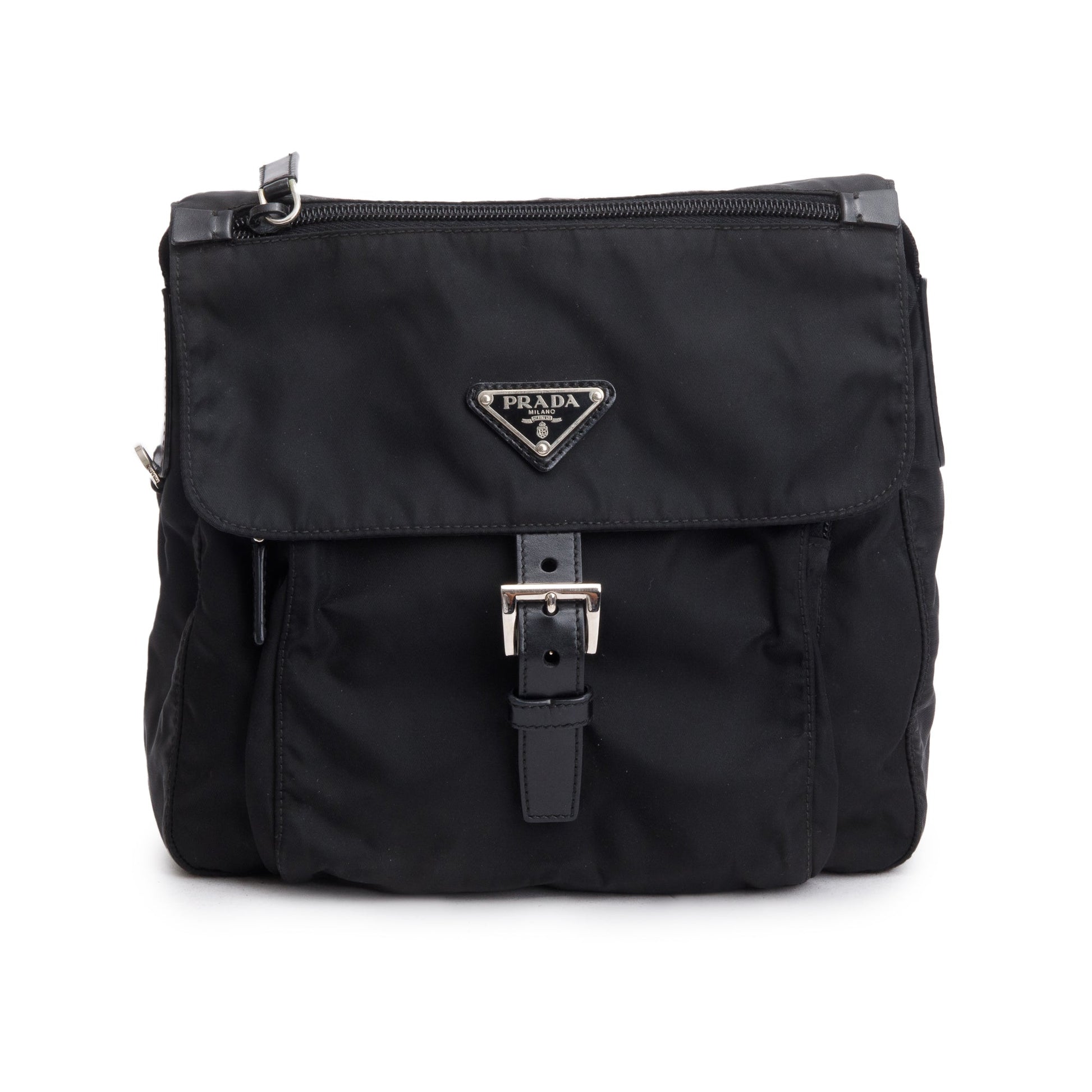 Prada Vela Sport Buckle Messenger Bag Nylon Black Travel Bag