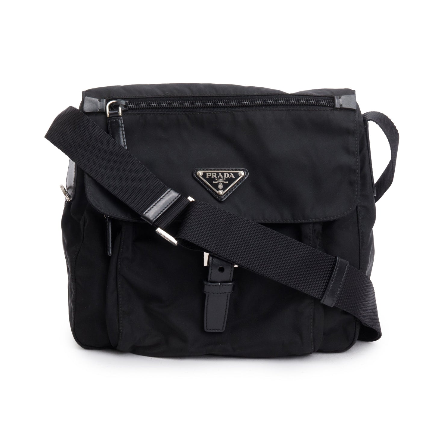 Prada Vela Sport Buckle Messenger Bag Nylon Black Travel Bag