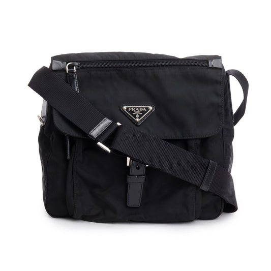 Prada Vela Sport Buckle Messenger Bag Nylon Black Travel Bag