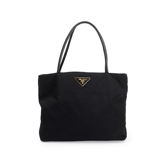 Prada Patent Trimmed Tessuto Tote Handbag Leather Nylon Tote Bag Tote Handbag