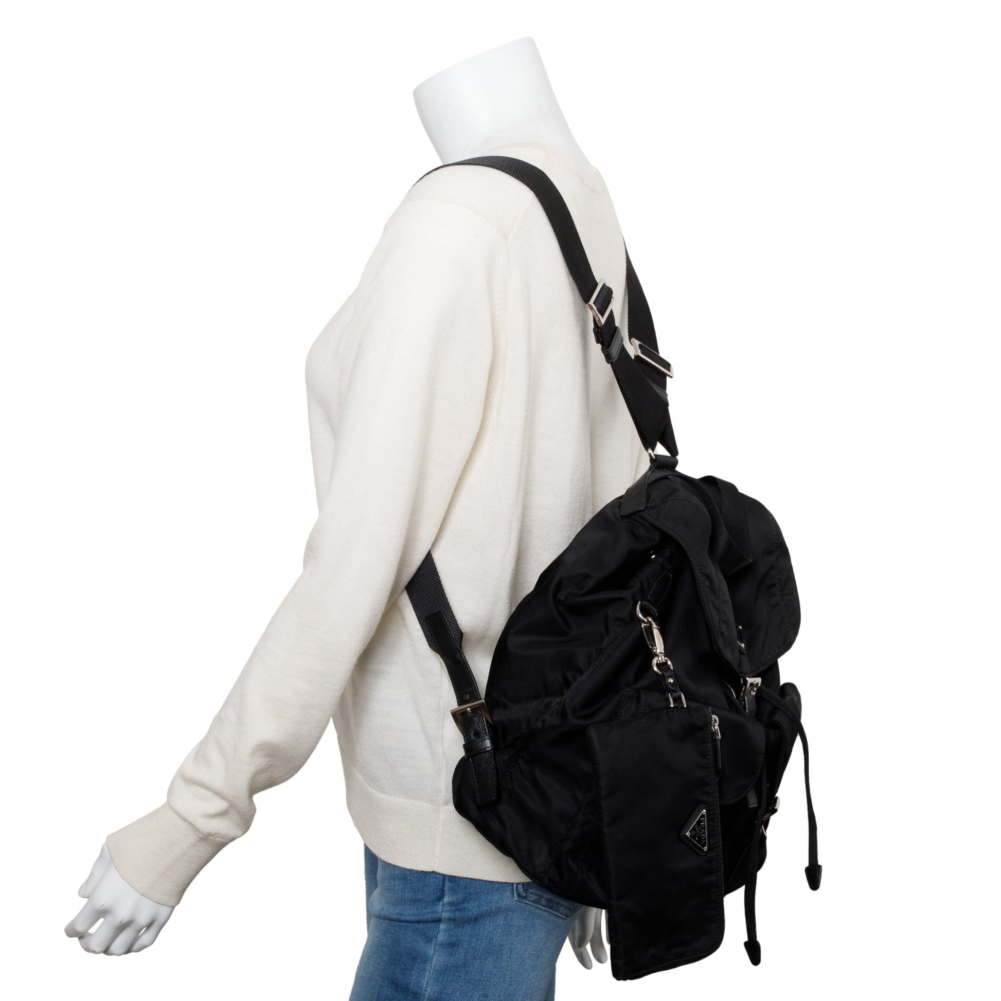 Prada Re Saffiano Backpack Handbag Nylon Black