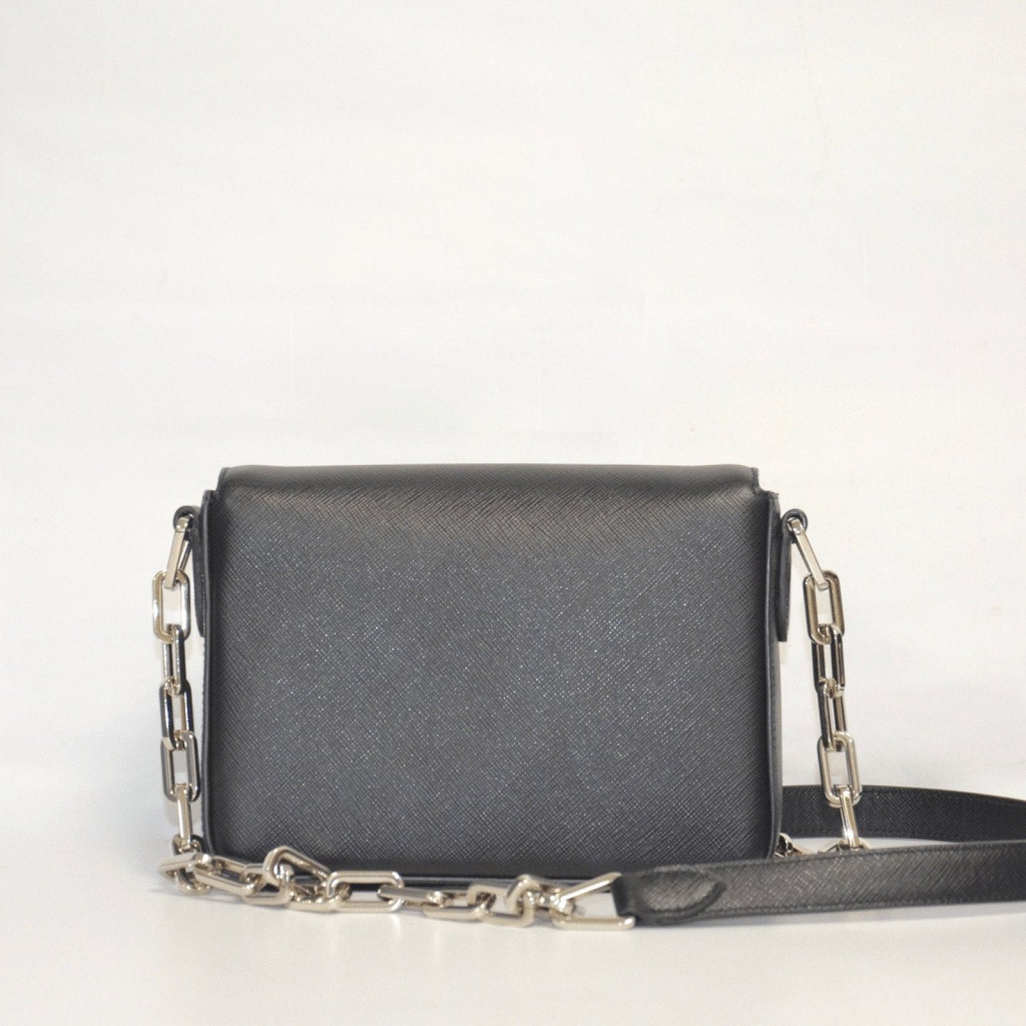 Prada Saffiano Link Bag Black Chain Travel Bag