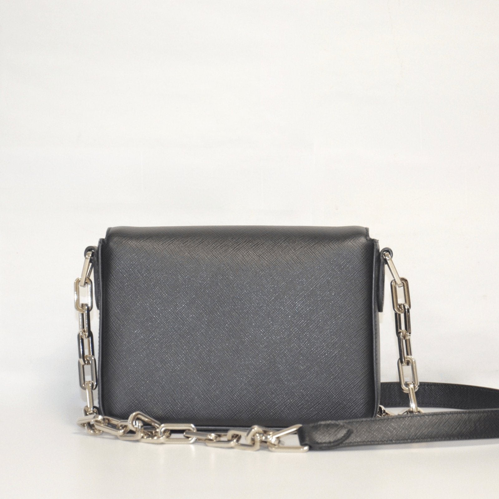 Prada Saffiano Link Bag Black Chain Travel Bag