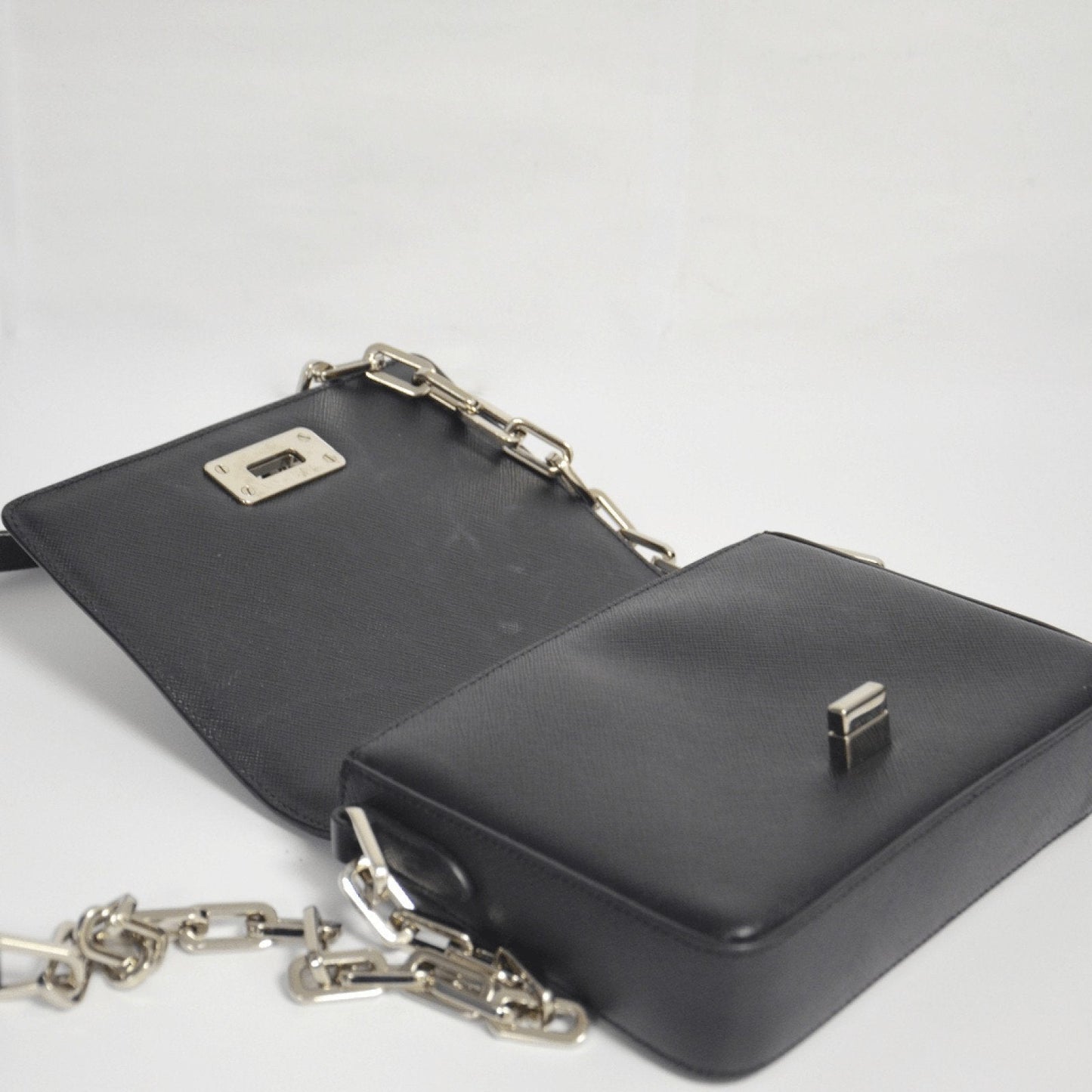 Prada Saffiano Link Bag Black Chain Travel Bag