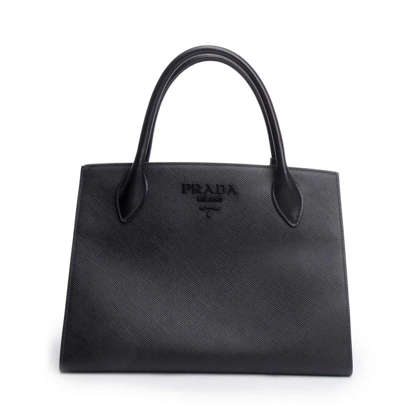 Prada Saffiano Cuir Monochrome Top Handle Tote Handbag Black Medium Tote Bag