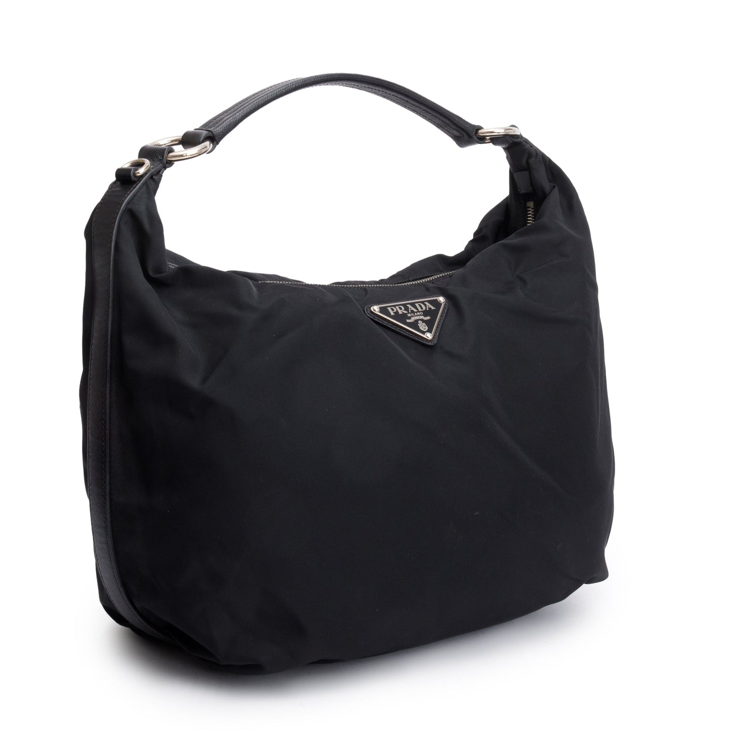 Prada Saffiano Trimmed Tessuto Hobo Bag Leather Nylon Travel Bag