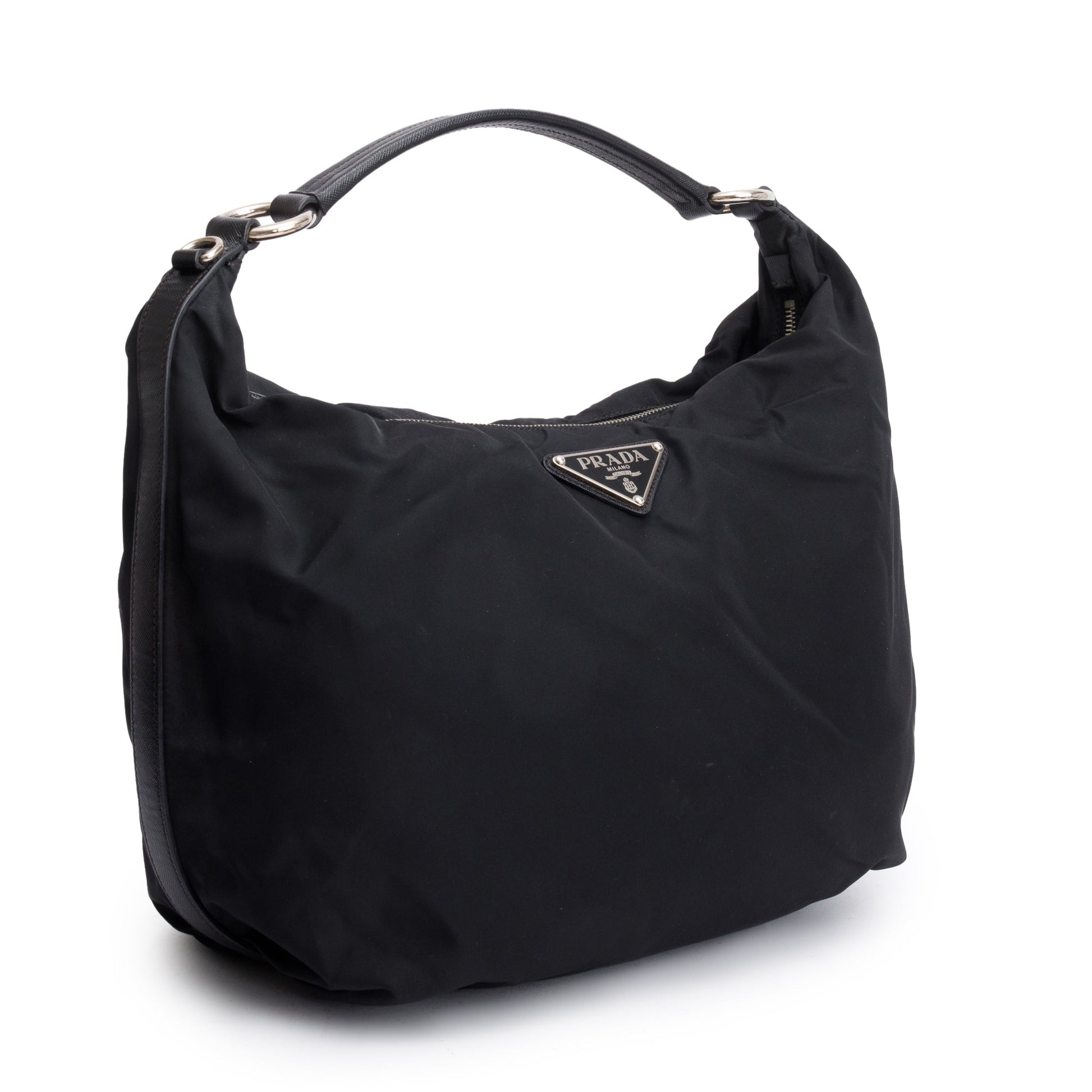 Prada Saffiano Trimmed Tessuto Hobo Bag Leather Nylon Travel Bag
