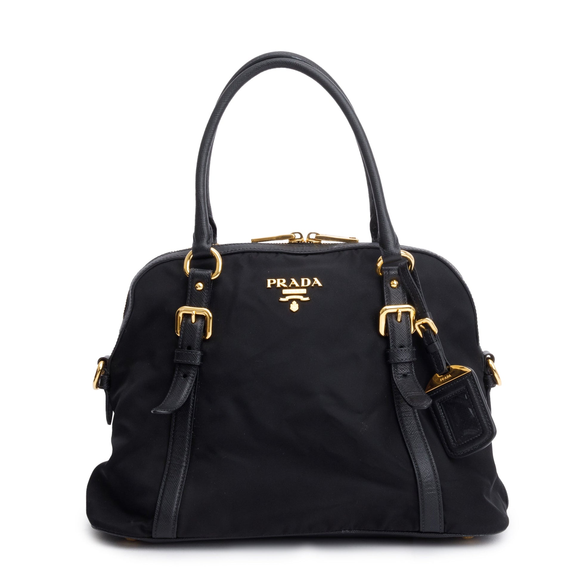 Prada Trimmed Tessuto Shoulder Bag Leather Nylon Saffiano