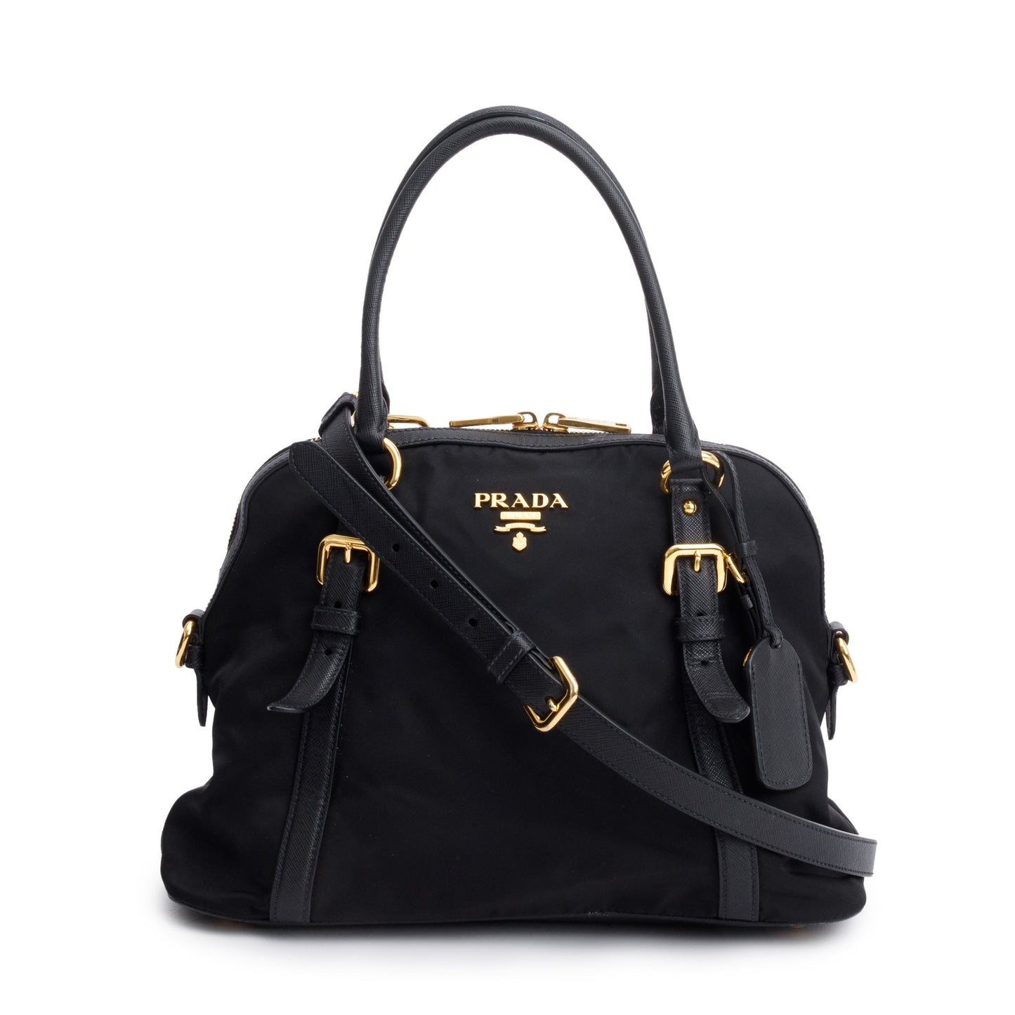 Prada Saffiano Trimmed Tessuto Shoulder Bag Leather Nylon Shoulder Bag