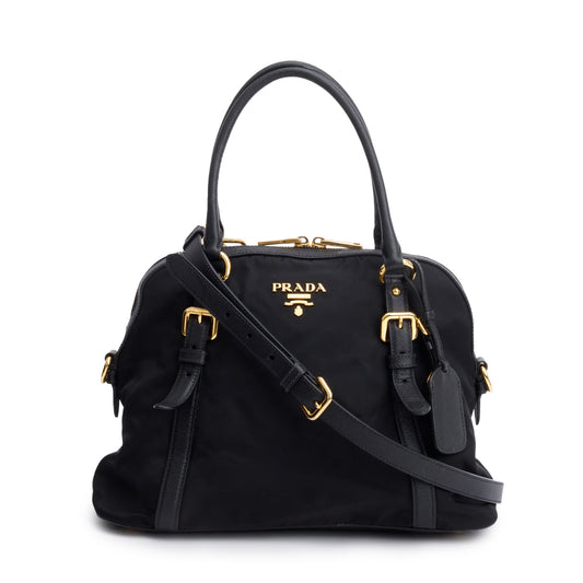 Prada Trimmed Tessuto Shoulder Bag Leather Nylon Saffiano