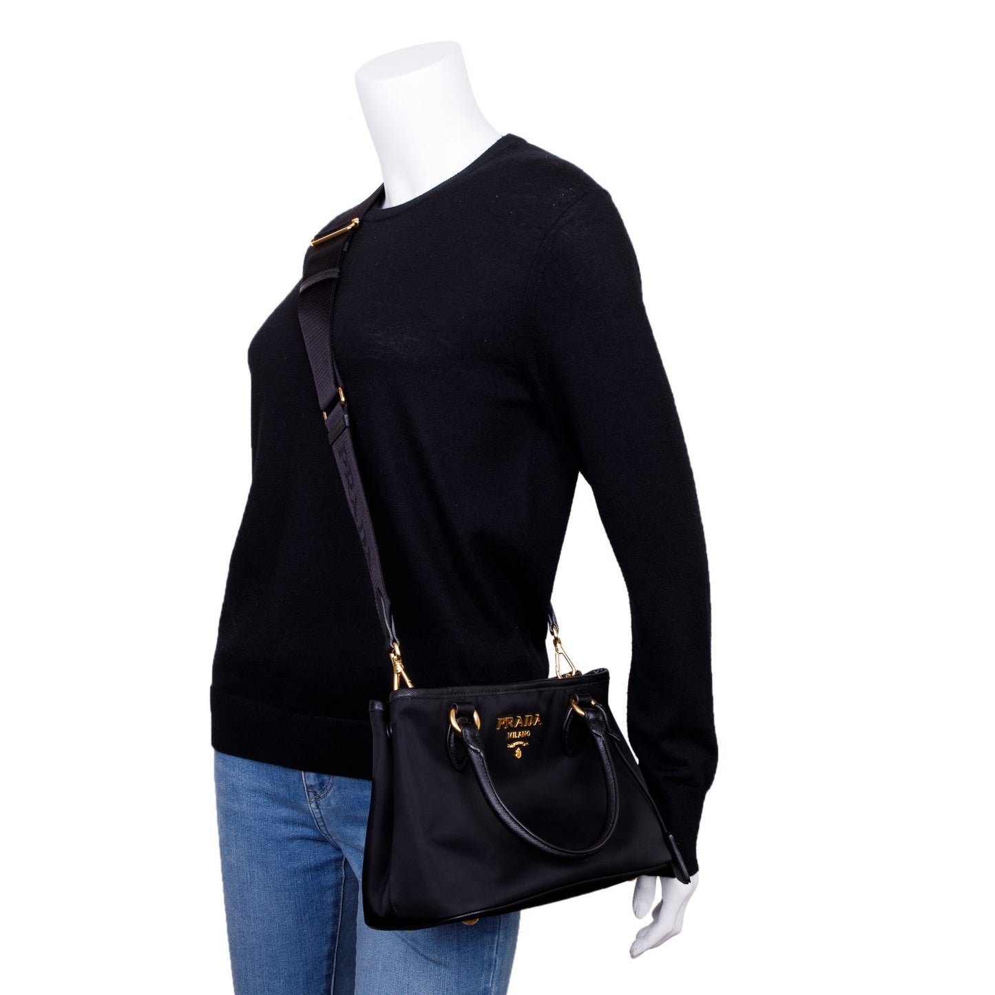 Prada Saffiano Trimmed Tessuto Small Satchel Handbag Leather Nylon Travel Bag