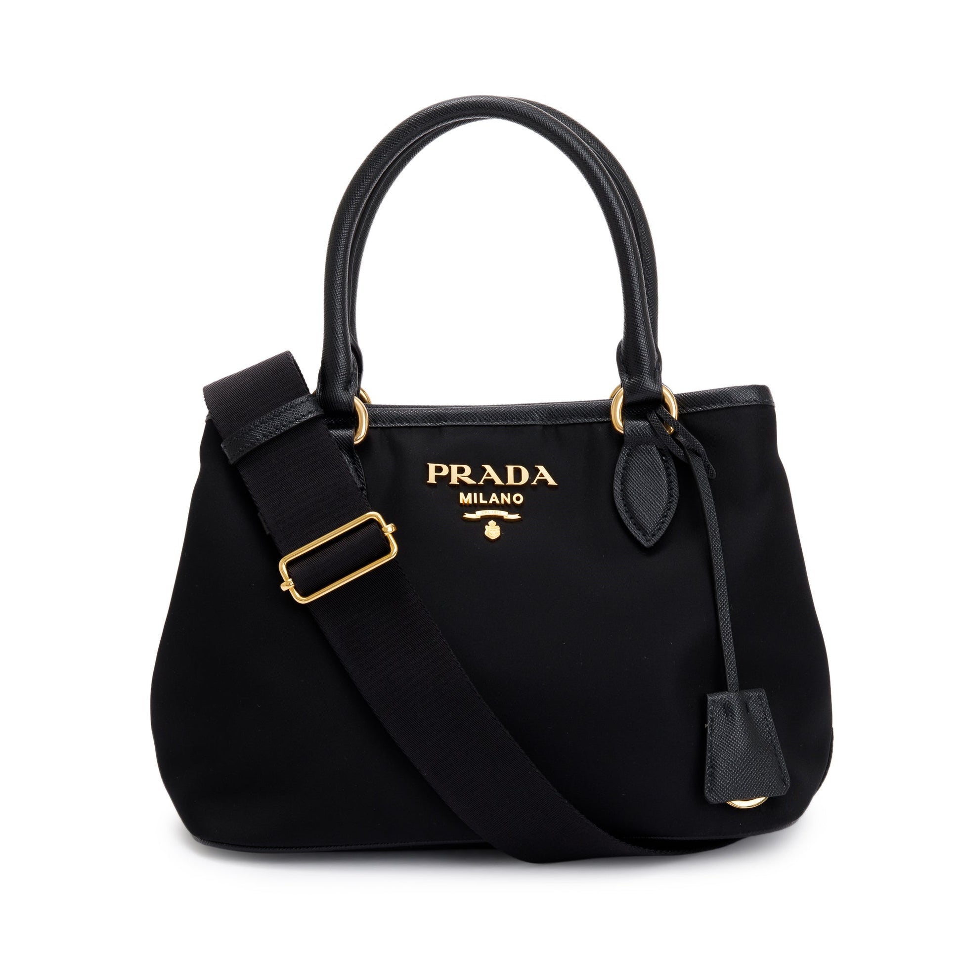 Prada Saffiano Trimmed Tessuto Small Satchel Handbag Leather Nylon Travel Bag