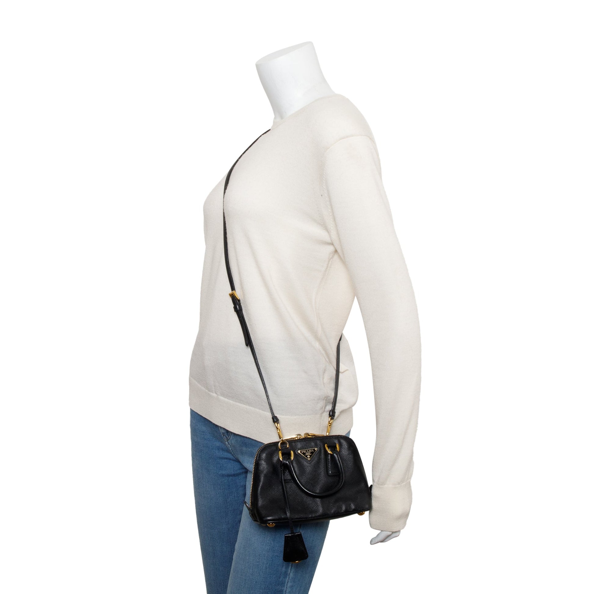 Prada Lux Promenade Tote Saffiano Black Mini Tote Bag