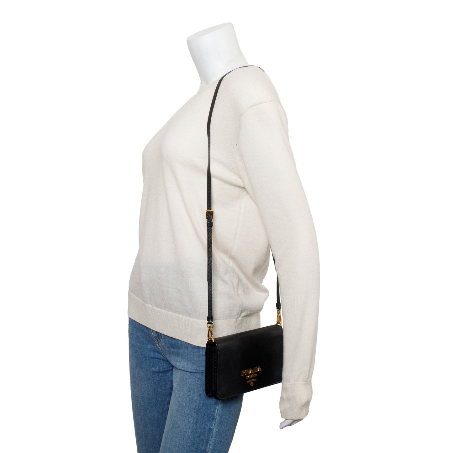 Prada Saffiano Lux Shoulder Bag Black Mini