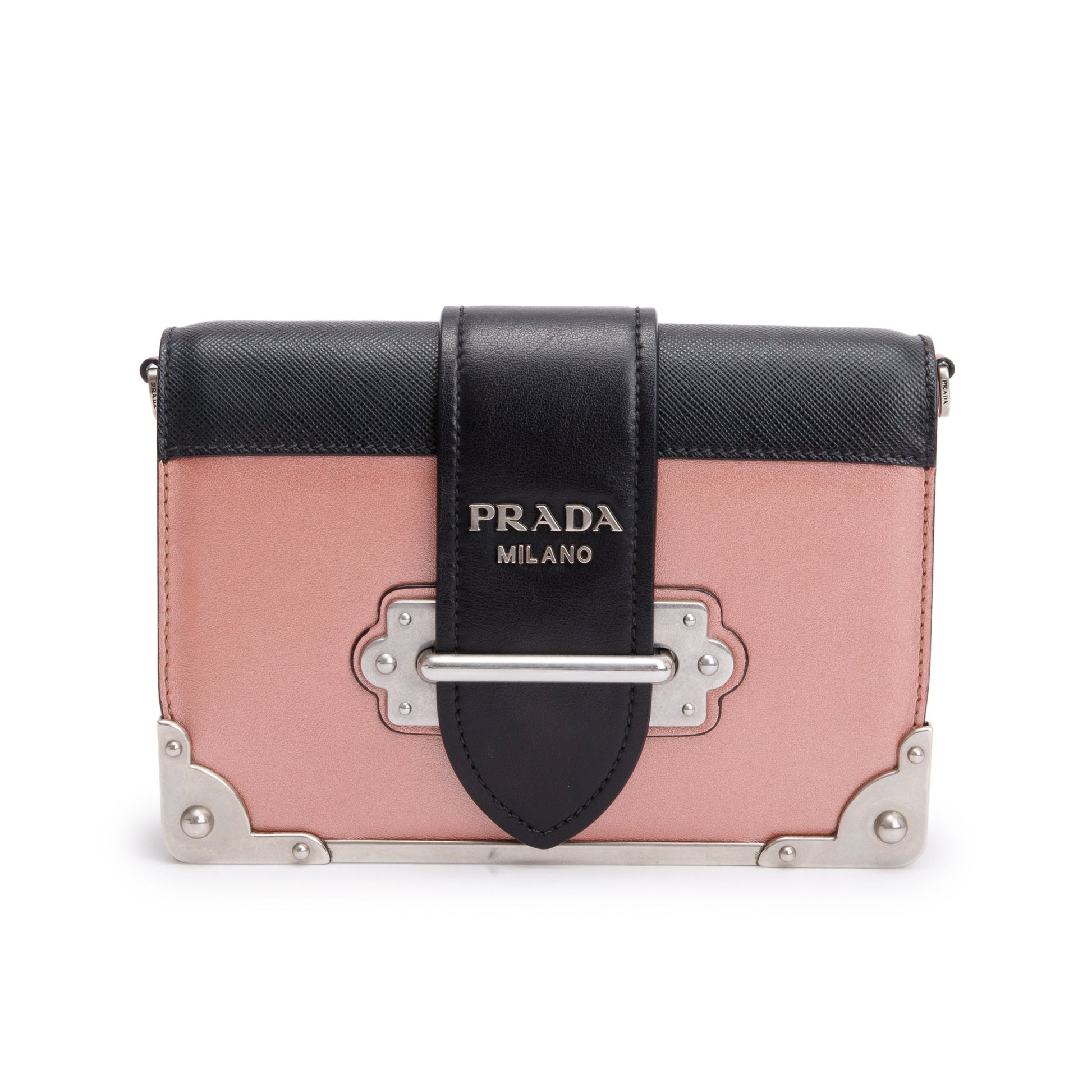 Prada Saffiano Calf Cahier Bag Black Pink Travel Bag