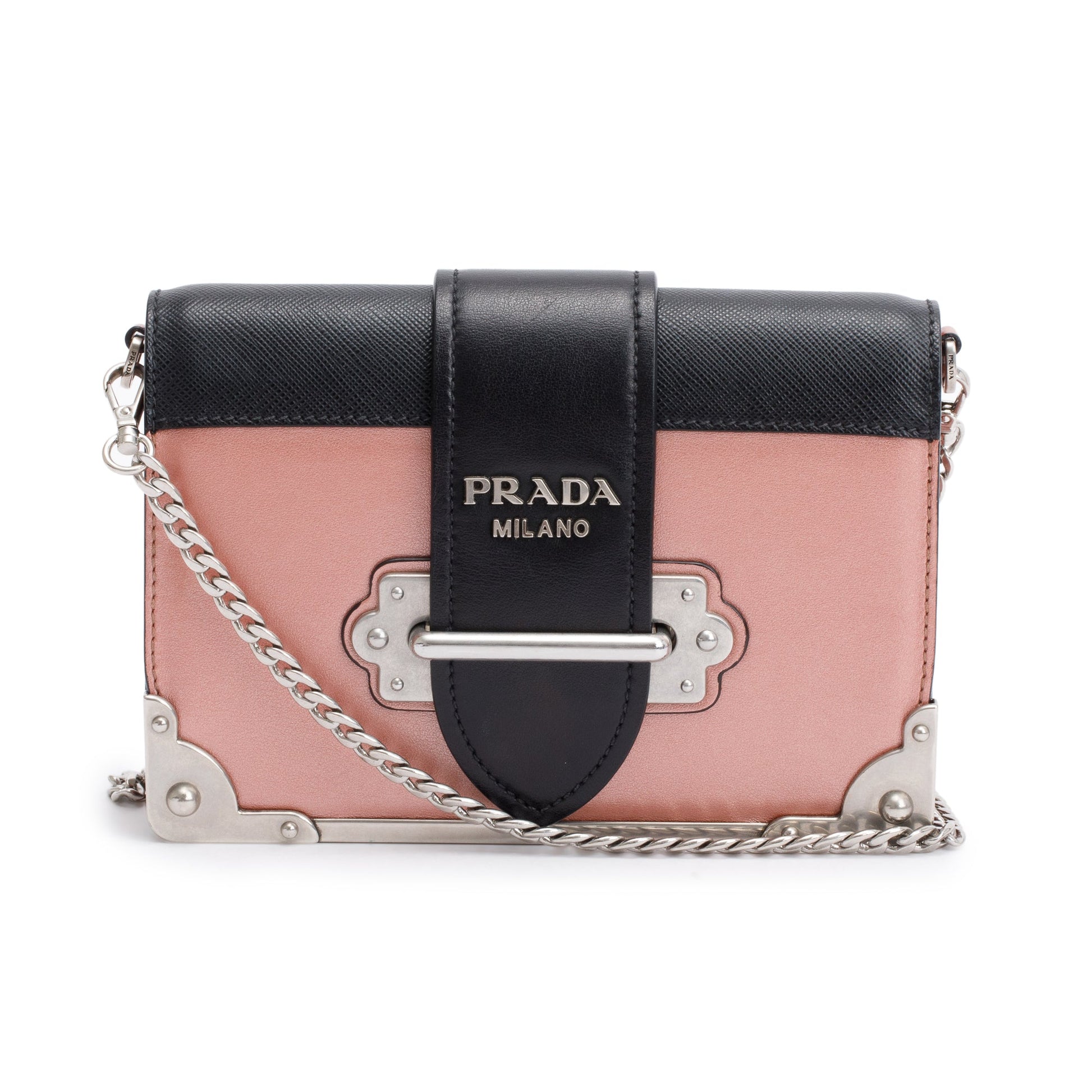 Prada Saffiano Calf Cahier Bag Black Pink Travel Bag