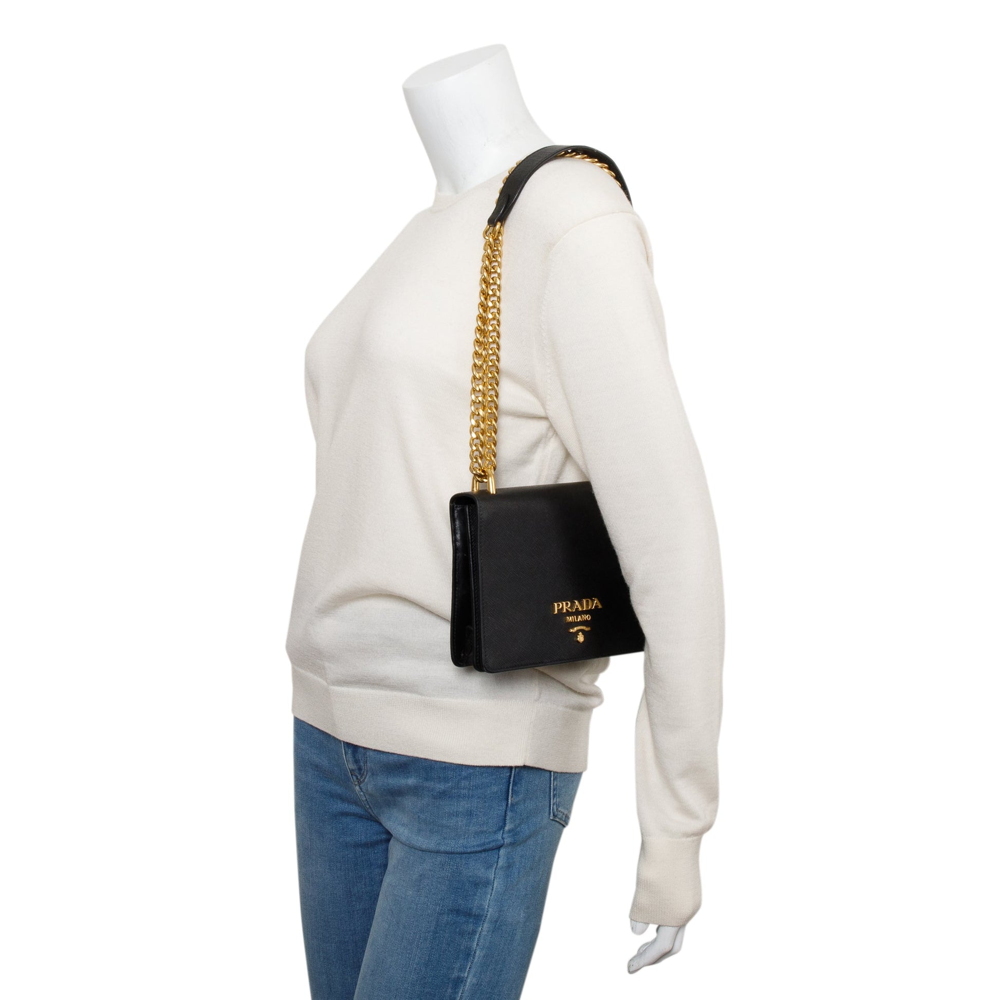 Prada Saffiano Soft Calf Crossbody Bag Leather Black