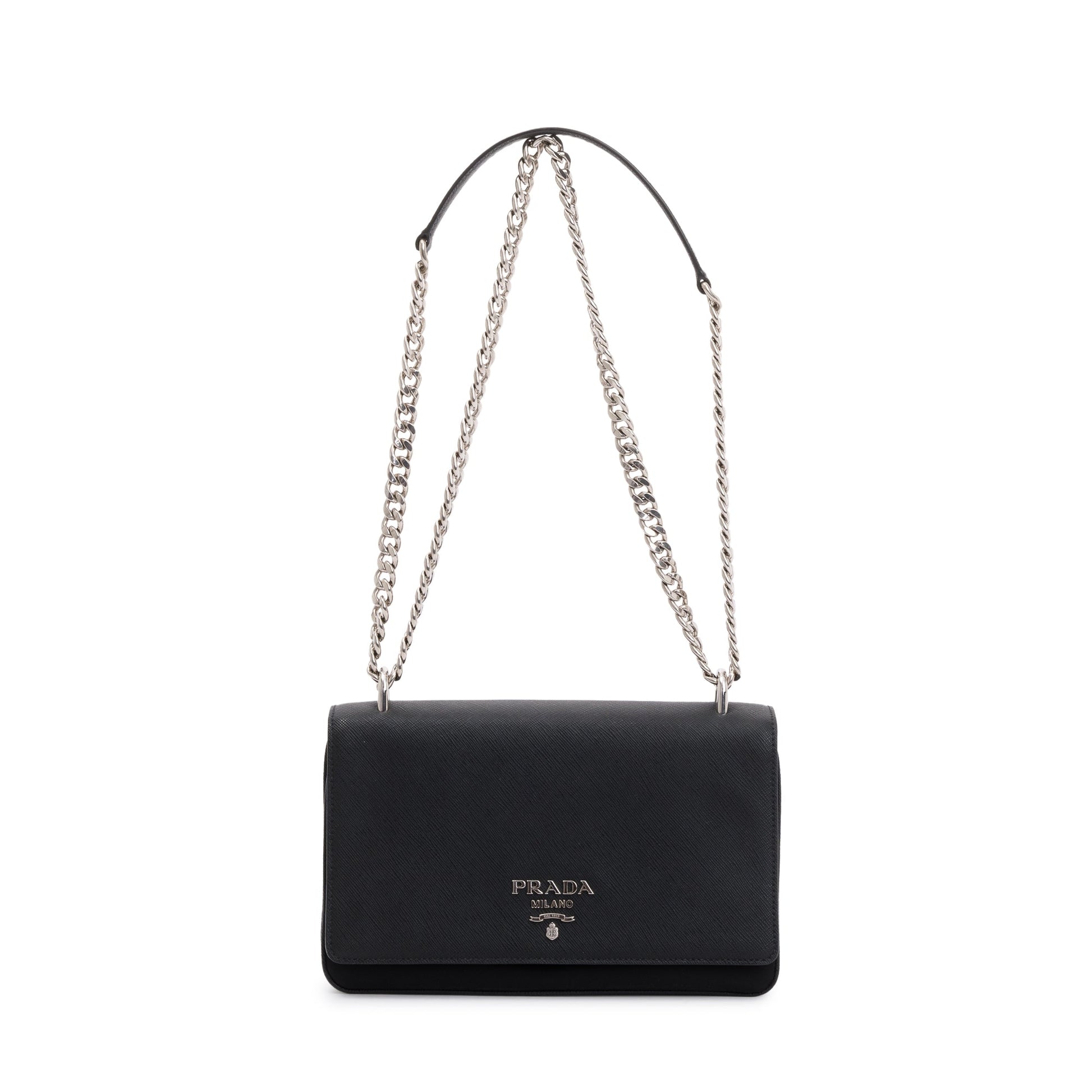Prada Saffiano Tessuto Flap Shoulder Bag Nylon Black