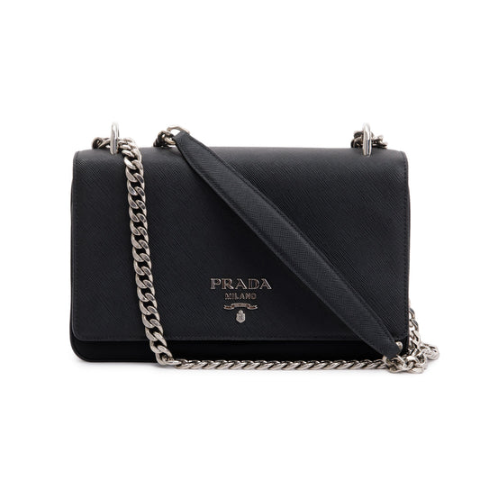 Prada Saffiano Tessuto Flap Shoulder Bag Nylon Black