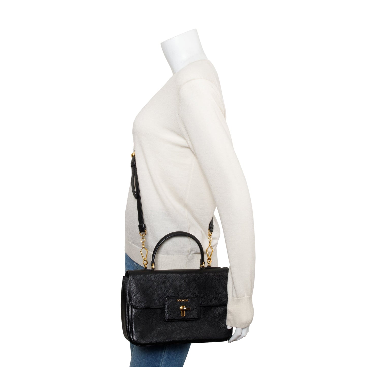 Prada Saffiano Top Handle Tote Handbag Black Tote Bag