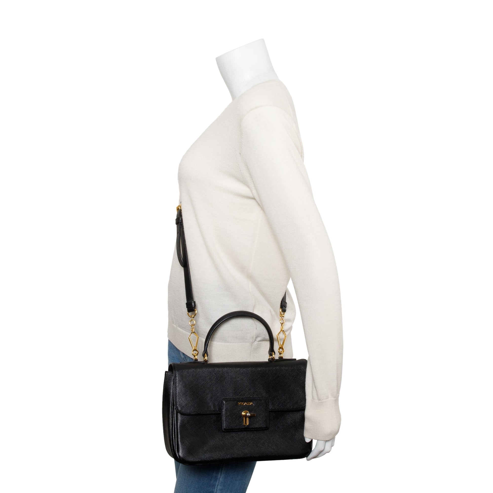 Prada Top55 Handle Tote Saffiano Black Tote Bag