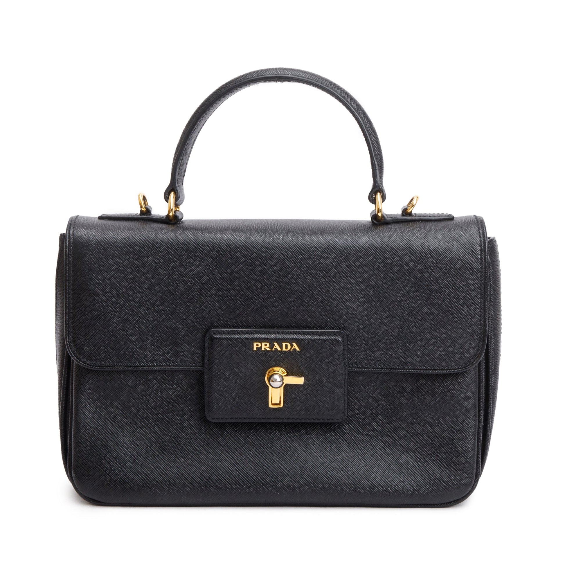 Prada Saffiano Top Handle Tote Handbag Black Tote Bag